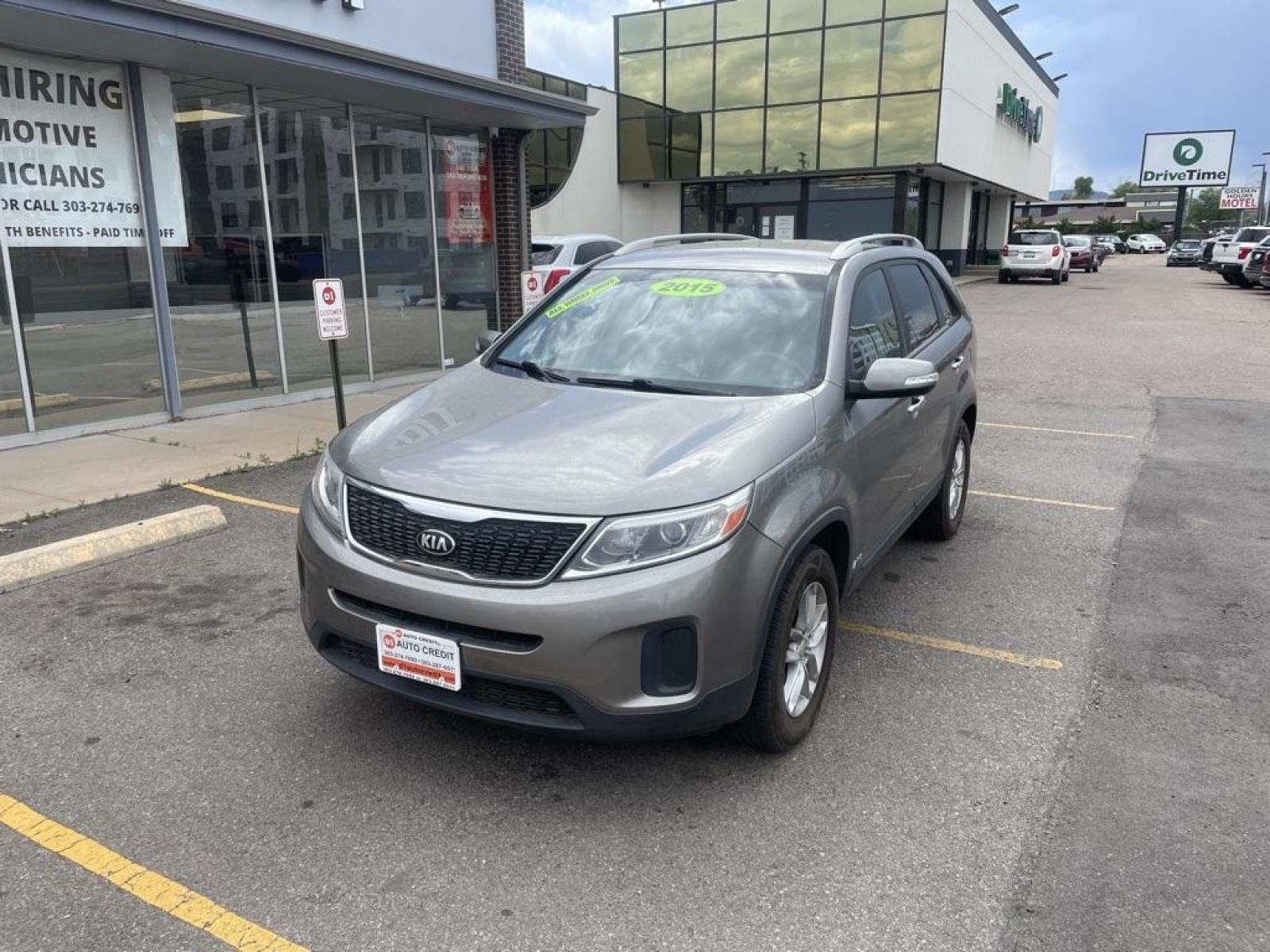 2015 Titanium Silver /Black Kia Sorento LX (5XYKTDA73FG) with an 3.3L V6 DGI Dual CVVT engine, Automatic transmission, located at 8595 Washington St., Thornton, CO, 80229, (303) 287-5511, 39.852348, -104.978447 - 2015 Kia Sorento<br><br>D1 Auto NEVER charges dealer fees! All cars have clean titles and have been inspected for mechanical issues. We have financing for everyone. Good credit, bad credit, first time buyers.<br>Clean CARFAX. Odometer is 14108 miles below market average!<br>Please call Lakewood Loca - Photo #1