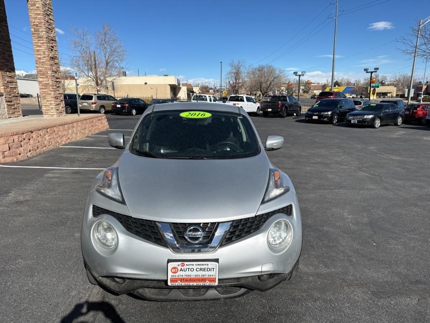 2016 Brilliant Silver Nissan Juke S (JN8AF5MR0GT) with an I4 engine, CVT transmission, located at 10890 W. Colfax Ave., Lakewood, CO, 80215, (303) 274-7692, 39.739914, -105.120132 - 2016 Nissan JukeD1 Auto NEVER charges dealer fees! All cars have clean titles and have been inspected for mechanical issues. We have financing for everyone. Good credit, bad credit, first time buyers.Clean CARFAX.Please call Lakewood Location 303-274-7692 or Thornton 303-287-5511 to schedule a test - Photo#1