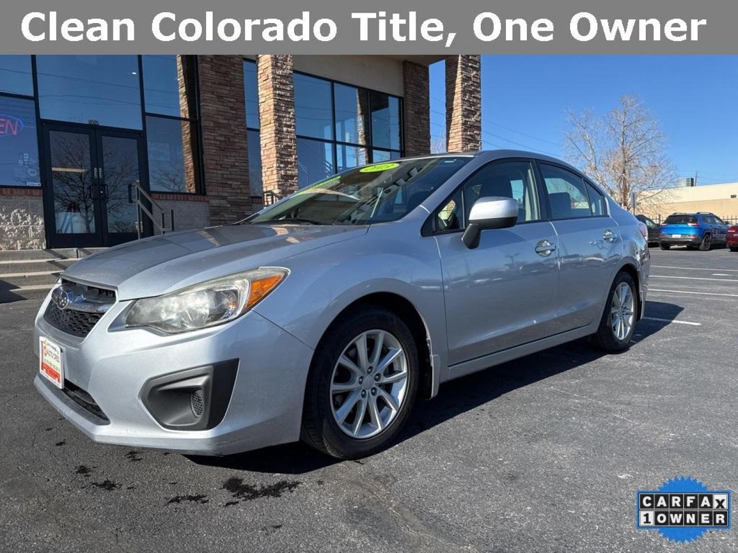 2013 Ice Silver Metallic /Black Subaru Impreza 2.0i Premium (JF1GJAC60DH) with an 2.0L 4-Cylinder SMPI DOHC 16V engine, CVT transmission, located at 8595 Washington St., Thornton, CO, 80229, (303) 287-5511, 39.852348, -104.978447 - 2013 Subaru Impreza CARFAX One-Owner. AWD<br><br>D1 Auto NEVER charges dealer fees! All cars have clean titles and have been inspected for mechanical issues. We have financing for everyone. Good credit, bad credit, first time buyers.<br>Clean CARFAX.<br>Please call Lakewood Location 303-274-7692 or - Photo#0