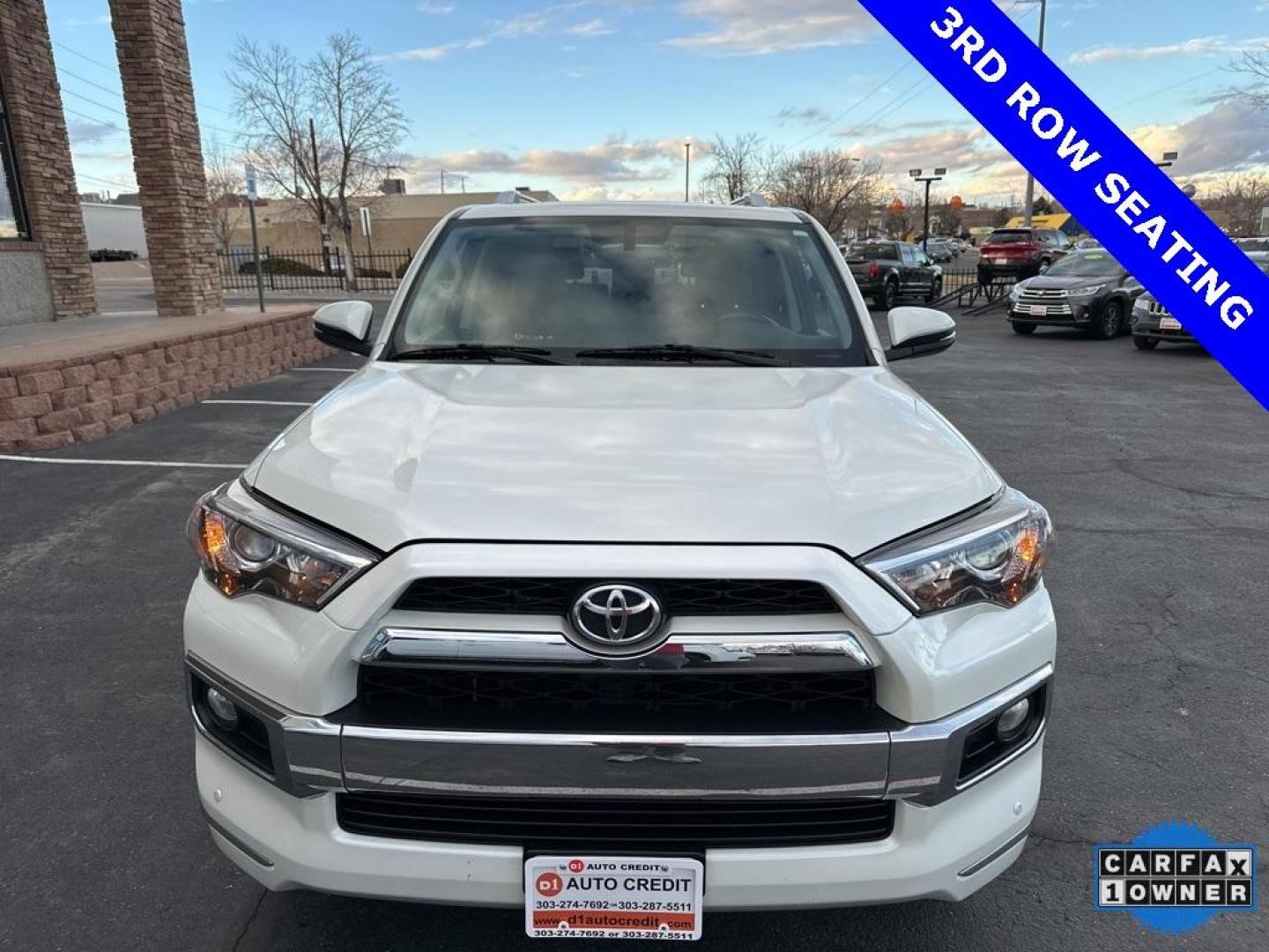2017 Super White /Redwood Toyota 4Runner Limited (JTEBU5JRXH5) with an 4.0L V6 SMPI DOHC engine, Automatic transmission, located at 8595 Washington St., Thornton, CO, 80229, (303) 287-5511, 39.852348, -104.978447 - One Owner and in great condition, with 3rd row seating! Non smoker and loaded.<br><br> 4WD, Redwood w/Leather Seat Trim, Alloy wheels, Front dual zone A/C, Garage Door Opener, Heated door mirrors, Heated/Ventilated Front Bucket Seats, Limited Package, Moonroof w/Tilt Up and Slide, Navigation Syste - Photo#2
