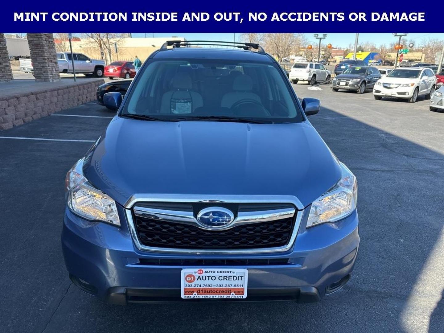 2016 Quartz Blue Pearl /Gray Subaru Forester 2.5i Premium (JF2SJAFC1GH) with an 2.5L 4-Cylinder DOHC 16V VVT engine, CVT transmission, located at 8595 Washington St., Thornton, CO, 80229, (303) 287-5511, 39.852348, -104.978447 - 2016 Subaru Forester Clean Carfax, No Accident, 2 inch lift with New Tires, Backup Camera, Heated Seats, Bluetooth/ With Bluetooth Audio, LIFTED!, AWD. <br><br>D1 Auto NEVER charges dealer fees! All cars have clean titles and have been inspected for mechanical issues. We have financing for everyone. - Photo#2