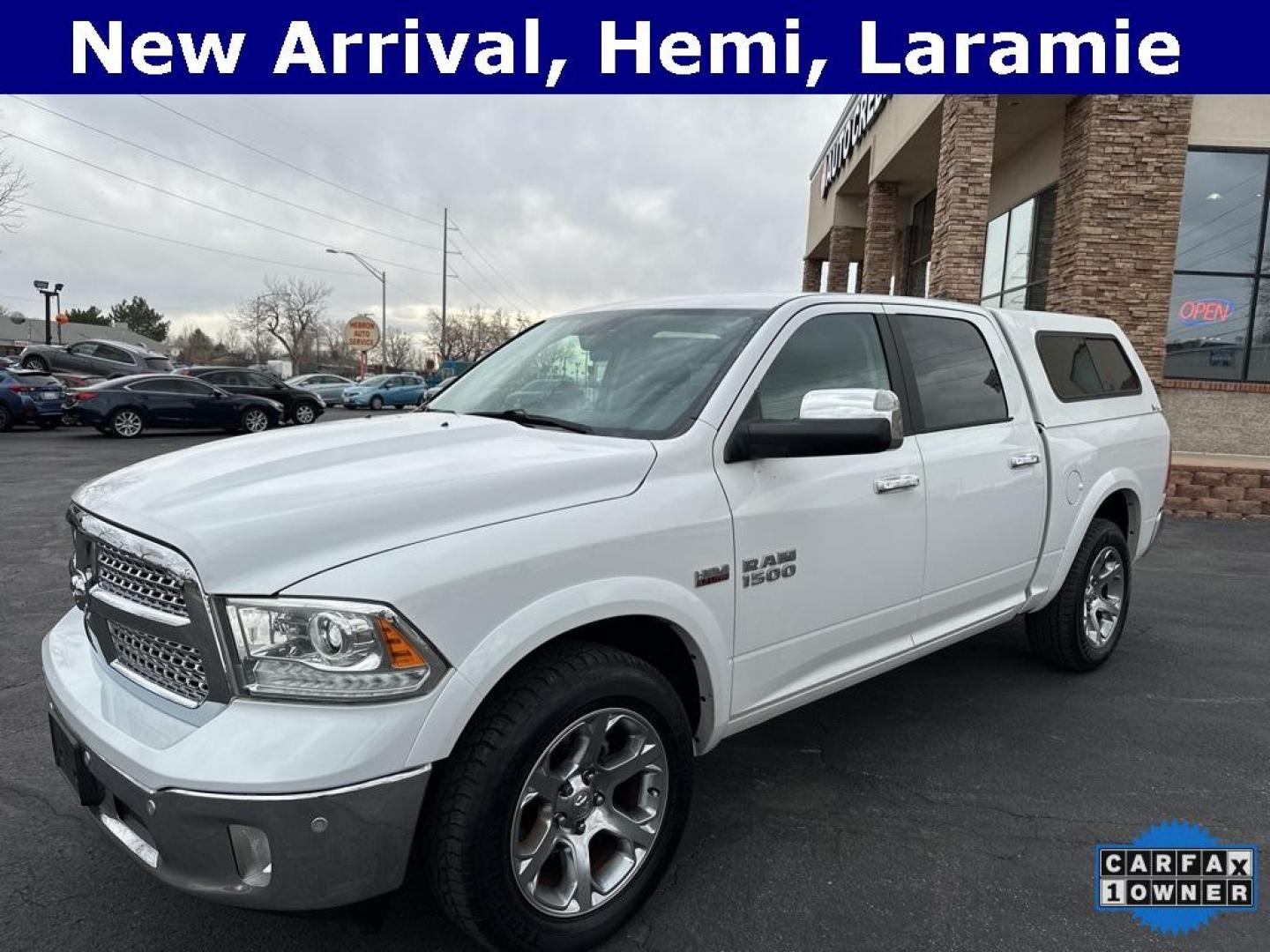 2017 Bright White Clearcoat /Black Ram 1500 Laramie (1C6RR7NT3HS) with an HEMI 5.7L V8 Multi Displacement VVT engine, Automatic transmission, located at 8595 Washington St., Thornton, CO, 80229, (303) 287-5511, 39.852348, -104.978447 - 2017 Ram 1500 With HEMI One Owner <br>CarfaxOne Owner, No Accidents, All Books and Keys, Backup Camera, Leather, Heated and Ventilated Seats, Bluetooth/ With Bluetooth Audio, Power Seats, Non Smoker, No Pet Odor Or Hair, 1500 Laramie, HEMI 5.7L V8 Multi Displacement VVT, GPS Navigation, Heated Secon - Photo#0