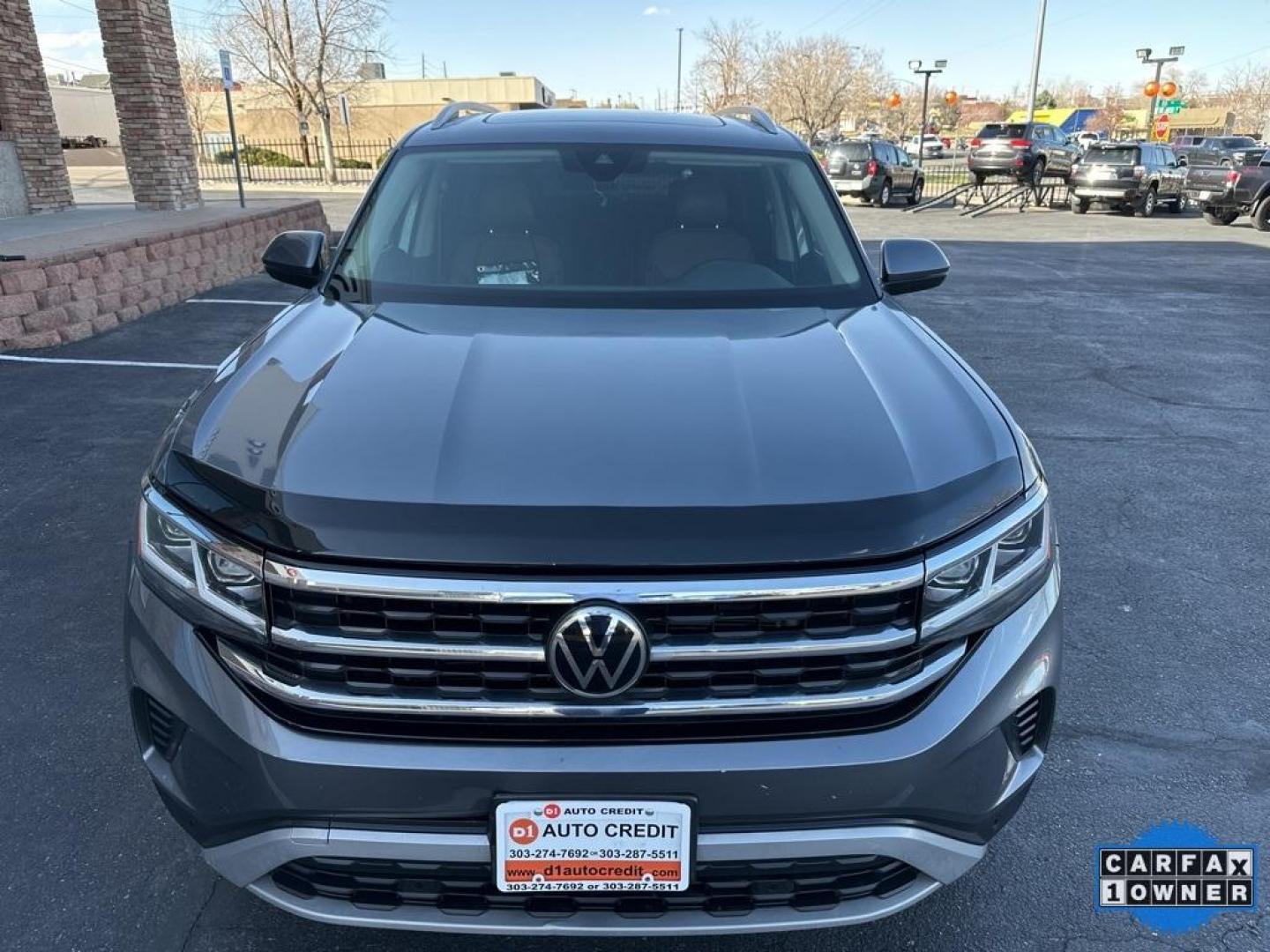2021 Platinum Gray Metallic /Mauro Brown Volkswagen Atlas SEL (1V2BR2CA1MC) with an 3.6L V6 engine, Automatic transmission, located at 8595 Washington St., Thornton, CO, 80229, (303) 287-5511, 39.852348, -104.978447 - 2021 Volkswagen Atlas SEL, WITH CAPTAINS CHAIRS<br><br>All Cars Have Clean Titles And Are Serviced Before Sale., CarfaxOne Owner, No Accidents, Apple/Android Car Play, New Tires, Blind Spot Monitoring, Backup Camera, Leather, Heated Seats, Collision Warning, Bluetooth/ With Bluetooth Audio, Power Se - Photo#2