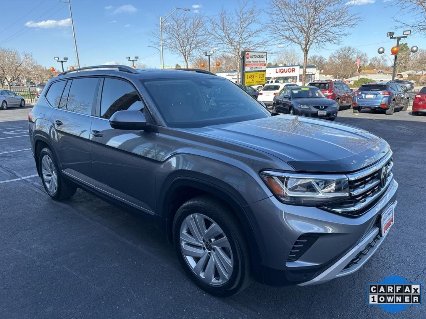 2021 Platinum Gray Metallic /Mauro Brown Volkswagen Atlas SEL (1V2BR2CA1MC) with an 3.6L V6 engine, Automatic transmission, located at 8595 Washington St., Thornton, CO, 80229, (303) 287-5511, 39.852348, -104.978447 - 2021 Volkswagen Atlas SEL, WITH CAPTAINS CHAIRS<br><br>All Cars Have Clean Titles And Are Serviced Before Sale., CarfaxOne Owner, No Accidents, Apple/Android Car Play, New Tires, Blind Spot Monitoring, Backup Camera, Leather, Heated Seats, Collision Warning, Bluetooth/ With Bluetooth Audio, Power Se - Photo#3