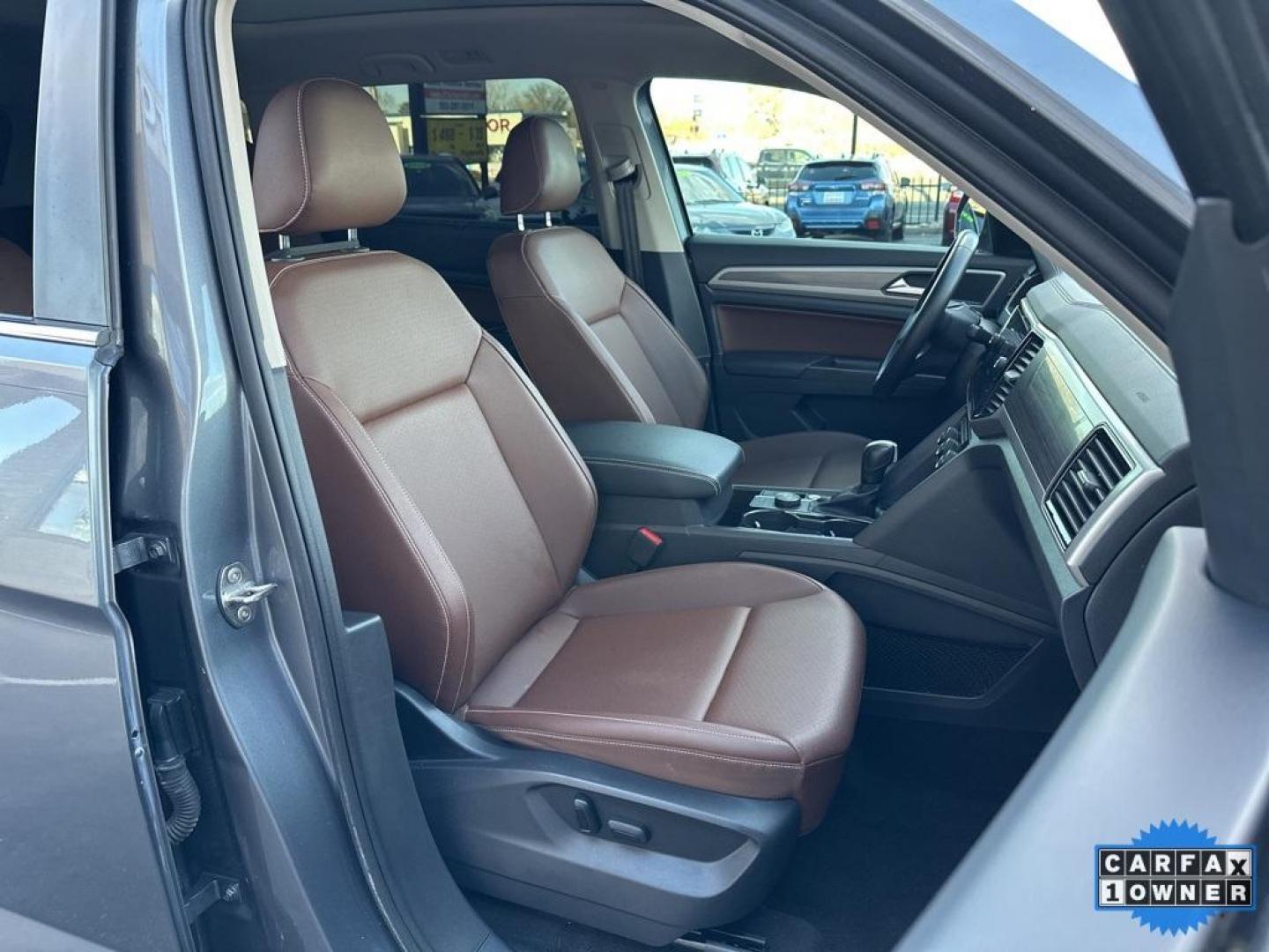 2021 Platinum Gray Metallic /Mauro Brown Volkswagen Atlas SEL (1V2BR2CA1MC) with an 3.6L V6 engine, Automatic transmission, located at 8595 Washington St., Thornton, CO, 80229, (303) 287-5511, 39.852348, -104.978447 - 2021 Volkswagen Atlas SEL, WITH CAPTAINS CHAIRS<br><br>All Cars Have Clean Titles And Are Serviced Before Sale., CarfaxOne Owner, No Accidents, Apple/Android Car Play, New Tires, Blind Spot Monitoring, Backup Camera, Leather, Heated Seats, Collision Warning, Bluetooth/ With Bluetooth Audio, Power Se - Photo#8