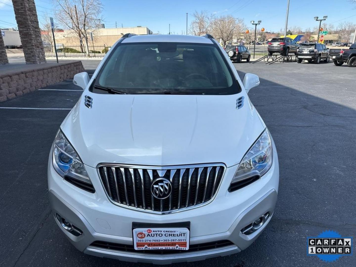 2014 White Pearl Tricoat /Ebony Buick Encore Leather (KL4CJCSB2EB) with an ECOTEC 1.4L I4 SMPI DOHC Turbocharged VVT engine, Automatic transmission, located at 8595 Washington St., Thornton, CO, 80229, (303) 287-5511, 39.852348, -104.978447 - 2014 Buick Encore<br>All Cars Have Clean Titles And Are Serviced Before Sale., CarfaxOne Owner, No Accidents, Blind Spot Monitoring, Backup Camera, Leather, Heated Seats, Bluetooth/ With Bluetooth Audio, Power Seats, Non Smoker, No Pet Odor Or Hair, FWD.<br>D1 Auto NEVER charges dealer fees! All car - Photo#2