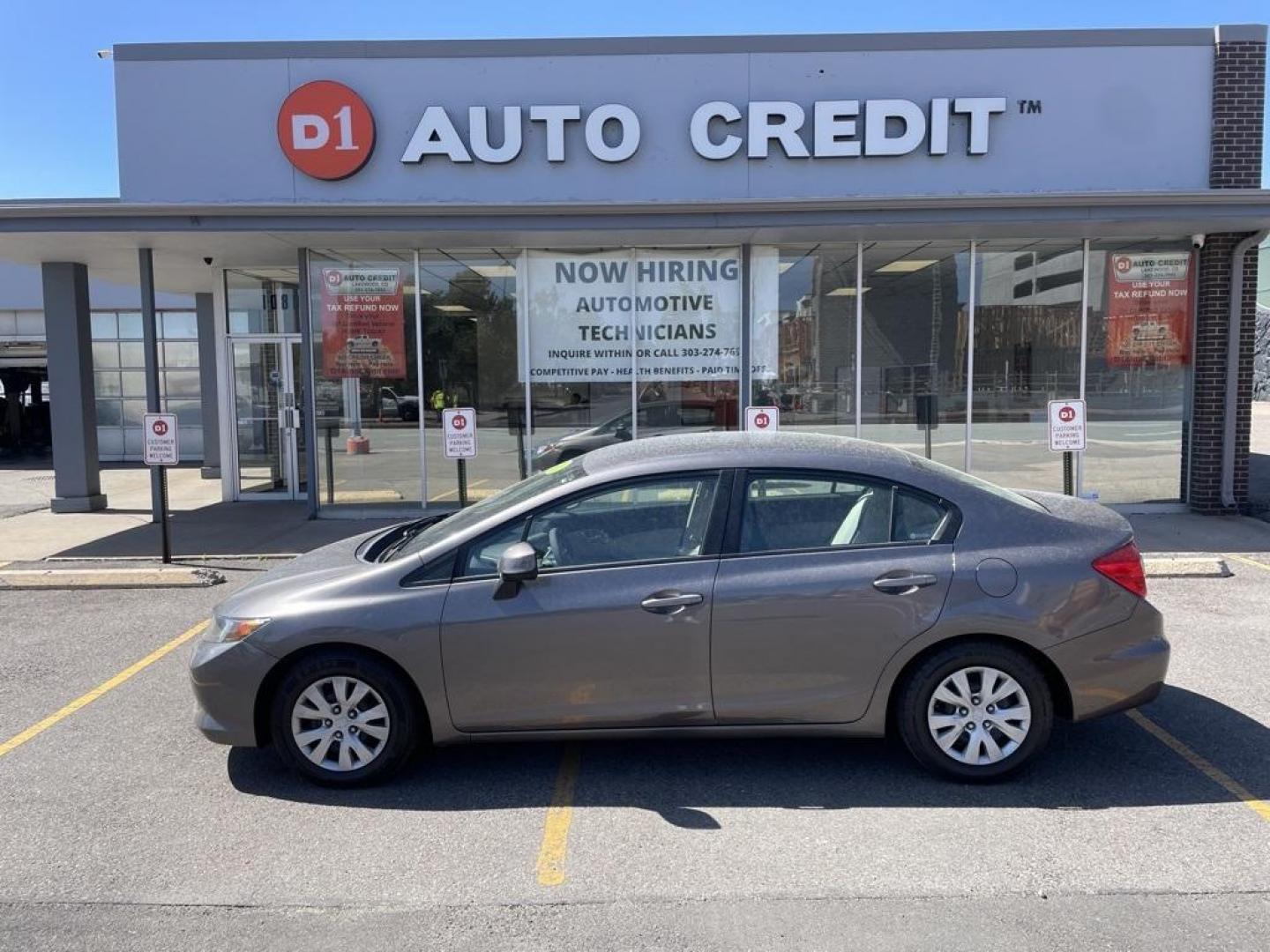 2012 Gray Honda Civic LX (19XFB2F57CE) with an 1.8L I4 SOHC 16V i-VTEC engine, Automatic transmission, located at 8595 Washington St., Thornton, CO, 80229, (303) 287-5511, 39.852348, -104.978447 - 2012 Honda Civic<br><br>D1 Auto NEVER charges dealer fees! All cars have clean titles and have been inspected for mechanical issues. We have financing for everyone. Good credit, bad credit, first time buyers.<br><br>Please call Lakewood Location 303-274-7692 or Thornton 303-287-5511 to schedule a te - Photo#0