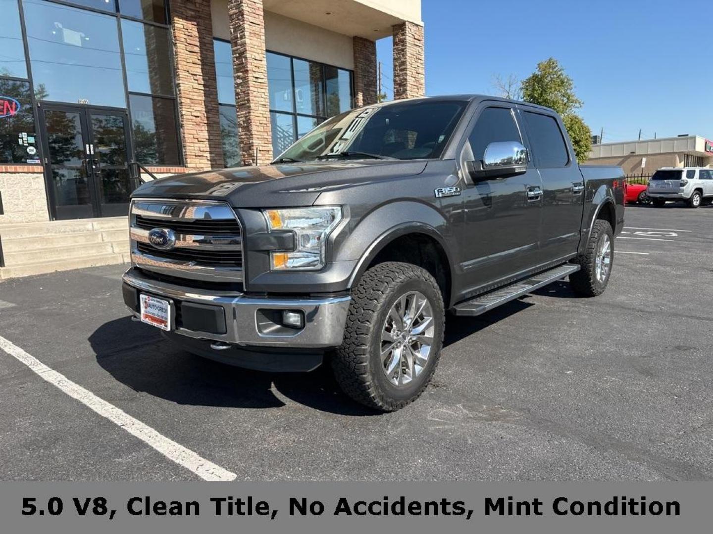 2016 Gray /Black Ford F-150 Lariat (1FTEW1EF2GK) with an 5.0L V8 FFV engine, Automatic transmission, located at 8595 Washington St., Thornton, CO, 80229, (303) 287-5511, 39.852348, -104.978447 - 2016 Ford F-150 Lariat with FX-4 Off Road Package. This truck is in excellent condition inside and out. Loaded with 5.0L V8 engine, Max Tow Package, Extended Range Fuel Tank and much more. This truck shows Zero signs of off road use, <br><br>All Cars Have Clean Titles And Are Serviced Before Sale., - Photo#1