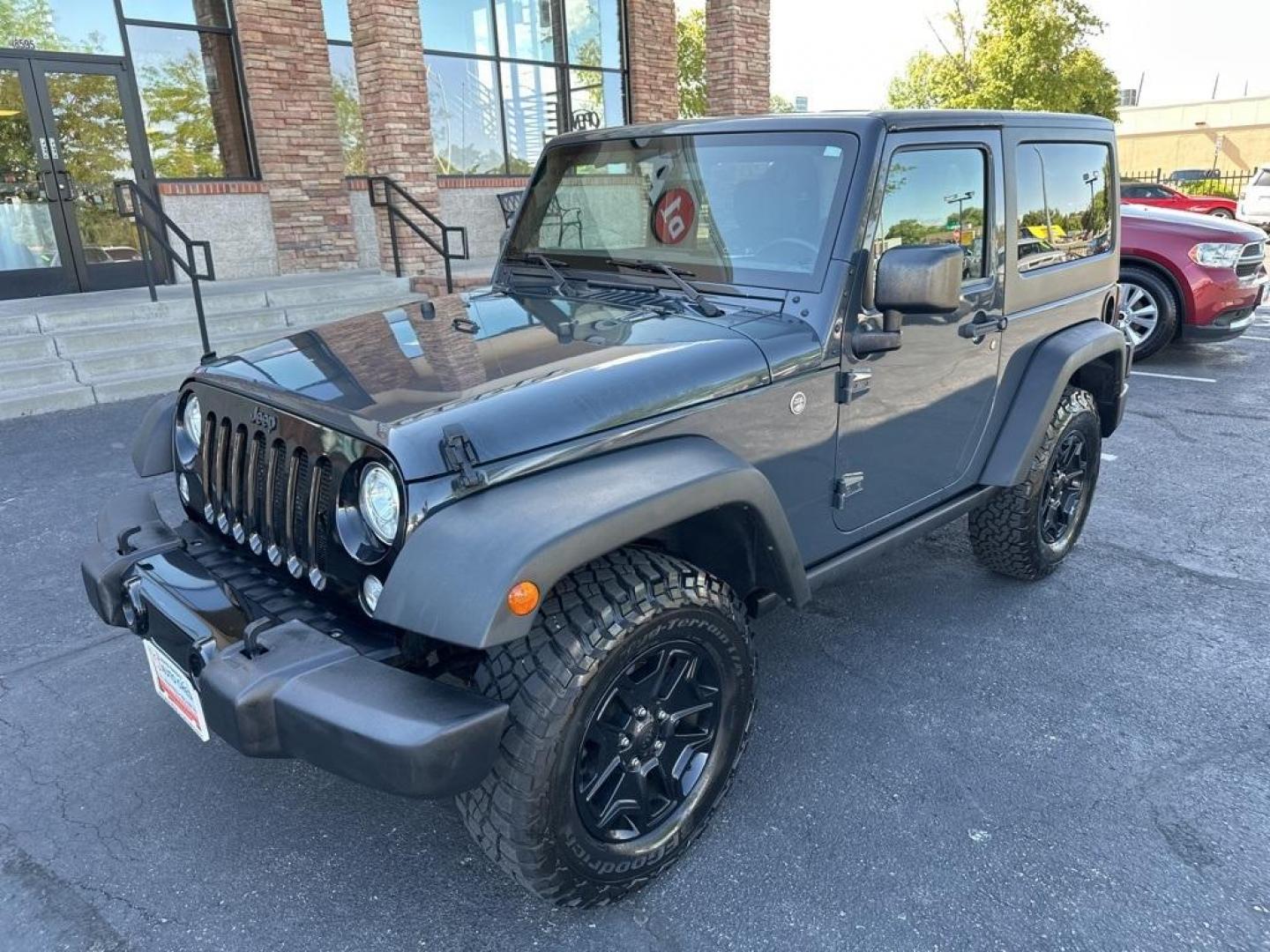 2017 Rhino Clearcoat /Black Jeep Wrangler Willys Wheeler (1C4GJWAG1HL) with an 3.6L V6 24V VVT engine, Automatic transmission, located at 8595 Washington St., Thornton, CO, 80229, (303) 287-5511, 39.852348, -104.978447 - 2017 Jeep Wrangler Willys with Wheeler Package in excellent condition with no signs of off road use. Loaded with power windows and locks, Bluetooth, Cruise Control, A/C and more. <br><br>All Cars Have Clean Titles And Are Serviced Before Sale., Clean Carfax, No Accident, New Tires, 4WD, Rhino Clear - Photo#1