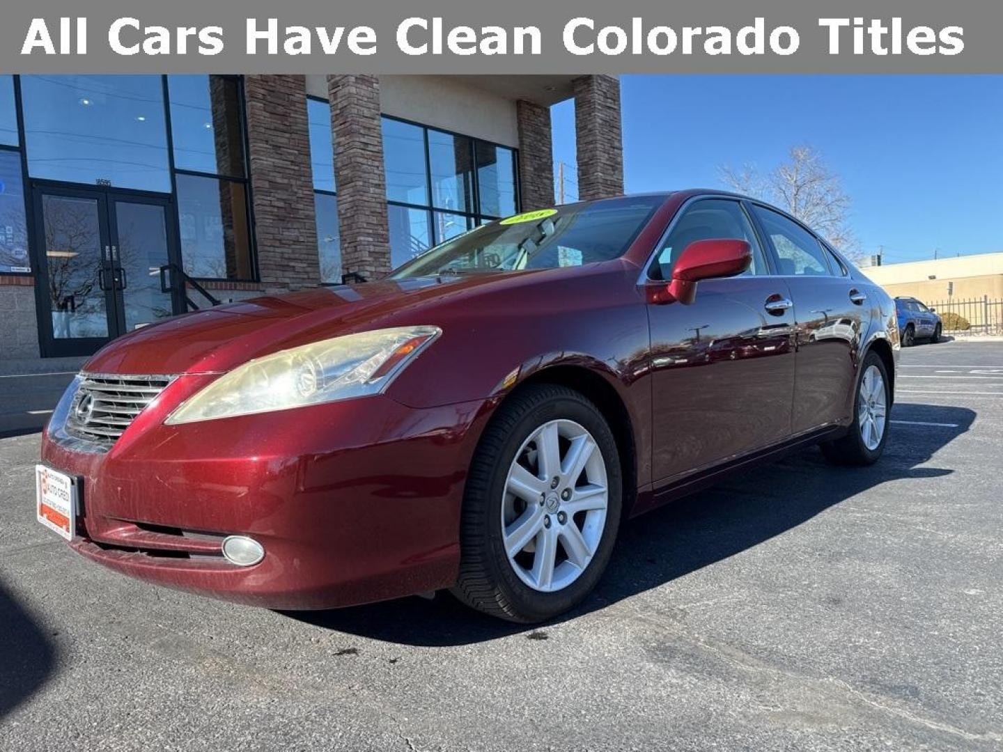 2008 Royal Ruby Metallic /Light Gray Lexus ES 350 (JTHBJ46G882) with an 3.5L V6 DOHC Dual VVT-i 24V engine, Automatic transmission, located at 8595 Washington St., Thornton, CO, 80229, (303) 287-5511, 39.852348, -104.978447 - 2008 Lexus ES FWD Light Gray Cloth.<br><br>D1 Auto NEVER charges dealer fees! All cars have clean titles and have been inspected for mechanical issues. We have financing for everyone. Good credit, bad credit, first time buyers.<br>Odometer is 7990 miles below market average!<br>Please call Lakewood - Photo#0