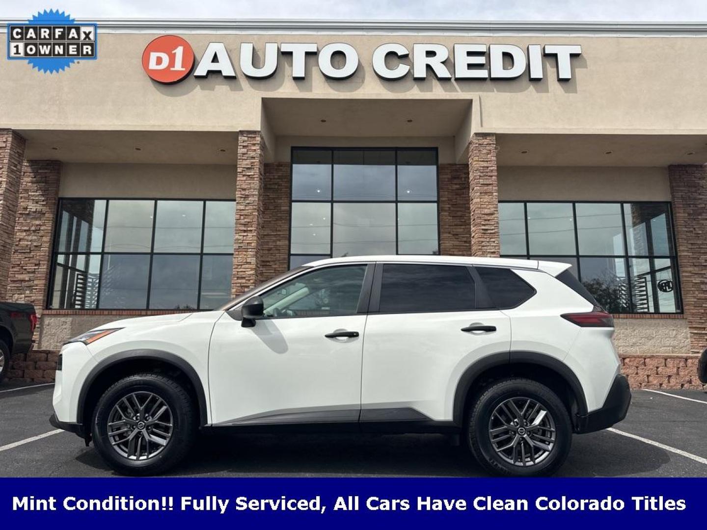 2021 Glacier White /Charcoal Nissan Rogue S (5N1AT3AB0MC) with an 2.5L I4 DOHC 16V engine, CVT transmission, located at 8595 Washington St., Thornton, CO, 80229, (303) 287-5511, 39.852348, -104.978447 - 2021 Nissan Rogue One Owner, This car still smells new and has 2 keys and owners manuals. You wont find one in better condition. All Wheel Drive, backup camera with backup sensors, Apple/Android CarPlay ,New Tires and ready for Colorado! Excellent condition inside and out. <br><br>All Cars Have Clea - Photo#0