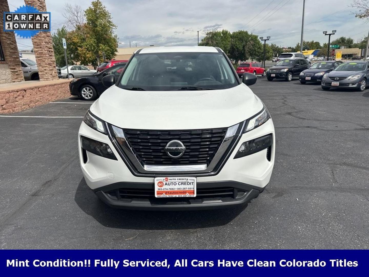 2021 Glacier White /Charcoal Nissan Rogue S (5N1AT3AB0MC) with an 2.5L I4 DOHC 16V engine, CVT transmission, located at 8595 Washington St., Thornton, CO, 80229, (303) 287-5511, 39.852348, -104.978447 - 2021 Nissan Rogue One Owner, This car still smells new and has 2 keys and owners manuals. You wont find one in better condition. All Wheel Drive, backup camera with backup sensors, Apple/Android CarPlay ,New Tires and ready for Colorado! Excellent condition inside and out. <br><br>All Cars Have Clea - Photo#2