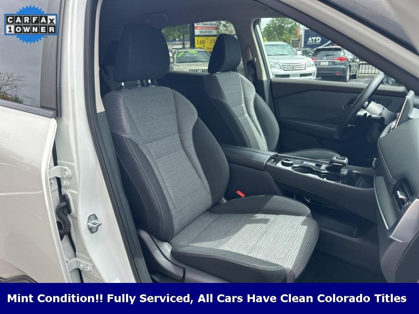 2021 Glacier White /Charcoal Nissan Rogue S (5N1AT3AB0MC) with an 2.5L I4 DOHC 16V engine, CVT transmission, located at 8595 Washington St., Thornton, CO, 80229, (303) 287-5511, 39.852348, -104.978447 - 2021 Nissan Rogue One Owner, This car still smells new and has 2 keys and owners manuals. You wont find one in better condition. All Wheel Drive, backup camera with backup sensors, Apple/Android CarPlay ,New Tires and ready for Colorado! Excellent condition inside and out. <br><br>All Cars Have Clea - Photo#14