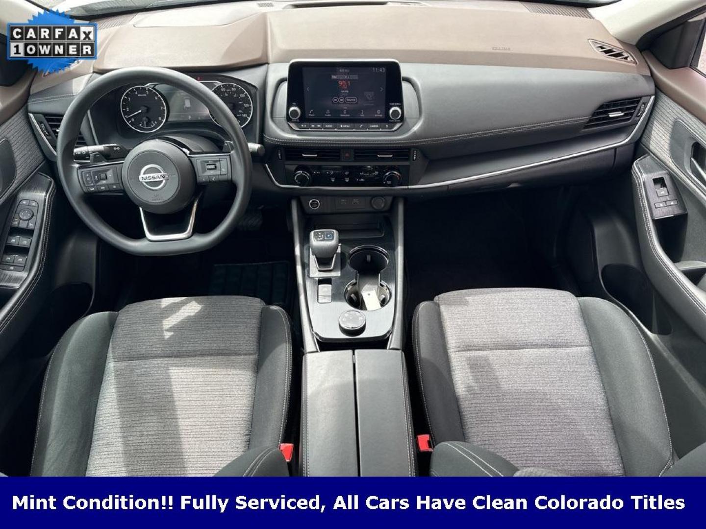 2021 Glacier White /Charcoal Nissan Rogue S (5N1AT3AB0MC) with an 2.5L I4 DOHC 16V engine, CVT transmission, located at 8595 Washington St., Thornton, CO, 80229, (303) 287-5511, 39.852348, -104.978447 - 2021 Nissan Rogue One Owner, This car still smells new and has 2 keys and owners manuals. You wont find one in better condition. All Wheel Drive, backup camera with backup sensors, Apple/Android CarPlay ,New Tires and ready for Colorado! Excellent condition inside and out. <br><br>All Cars Have Clea - Photo#15