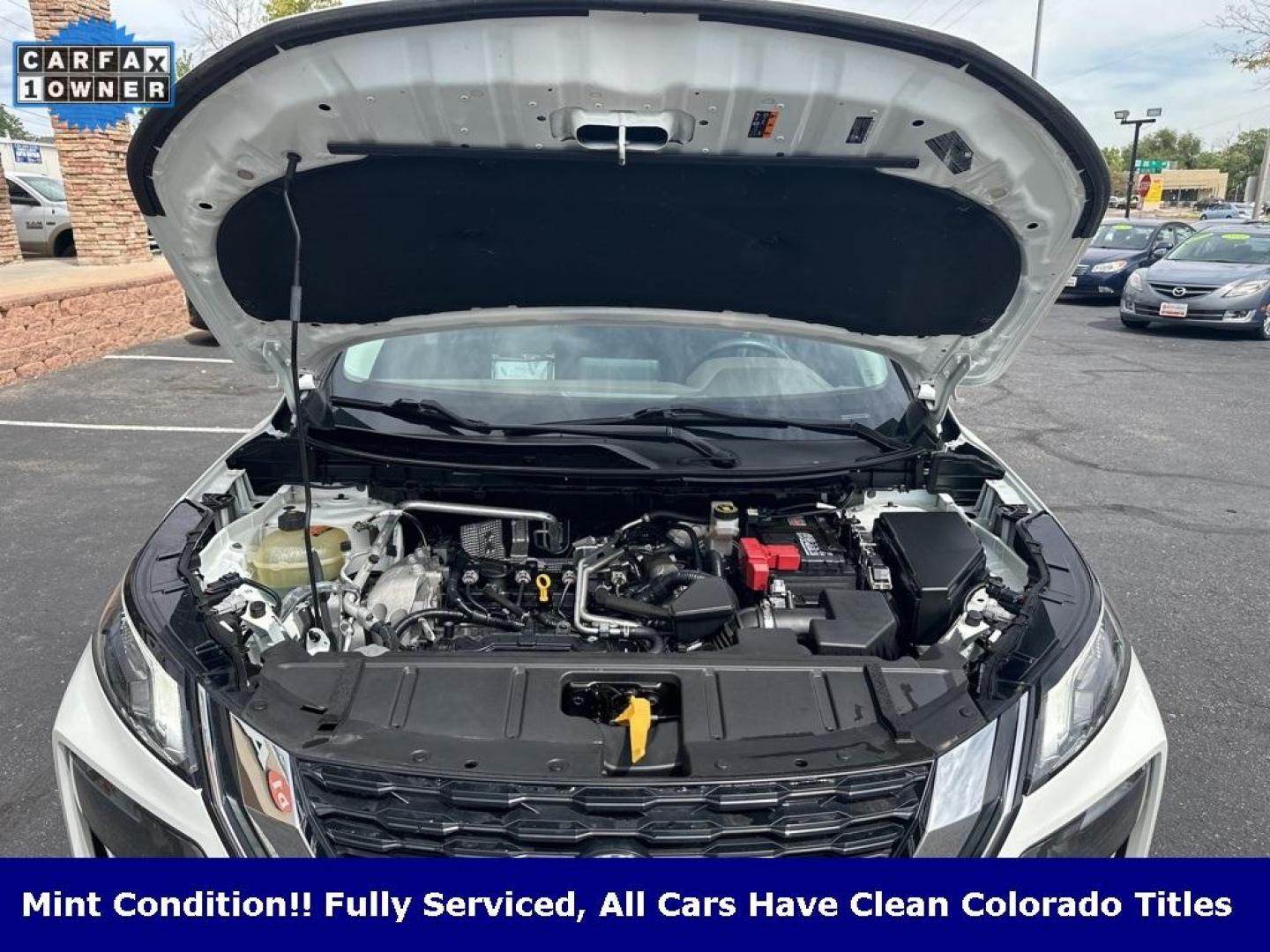 2021 Glacier White /Charcoal Nissan Rogue S (5N1AT3AB0MC) with an 2.5L I4 DOHC 16V engine, CVT transmission, located at 8595 Washington St., Thornton, CO, 80229, (303) 287-5511, 39.852348, -104.978447 - 2021 Nissan Rogue One Owner, This car still smells new and has 2 keys and owners manuals. You wont find one in better condition. All Wheel Drive, backup camera with backup sensors, Apple/Android CarPlay ,New Tires and ready for Colorado! Excellent condition inside and out. <br><br>All Cars Have Clea - Photo#32