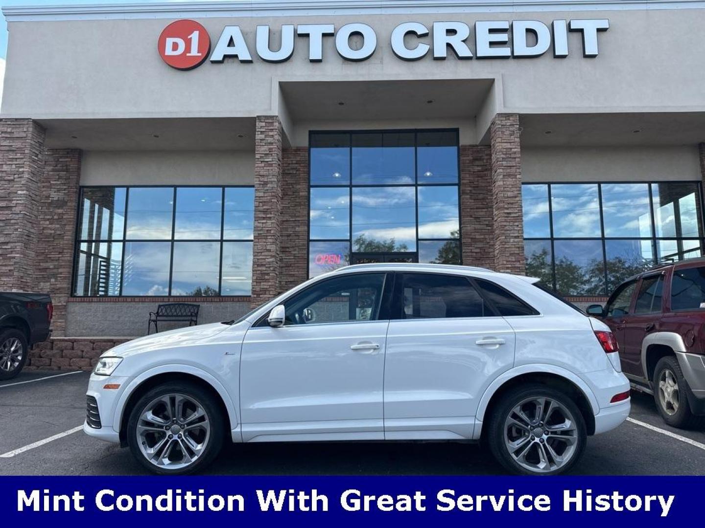 2018 Cortina White /Black Audi Q3 2.0T Premium Plus (WA1JCCFSXJR) with an 2.0L 4-Cylinder TFSI engine, Automatic transmission, located at 8595 Washington St., Thornton, CO, 80229, (303) 287-5511, 39.852348, -104.978447 - 2018 Audi Q3 Premium Plus, All Wheel Drive. This one is fully serviced including new tires. Veryclean inside and out showing pride of ownership. <br>All Cars Have Clean Titles And Are Serviced Before Sale., Clean Carfax, No Accident, Apple/Android Car Play, New Tires, Blind Spot Monitoring, Backup C - Photo#0