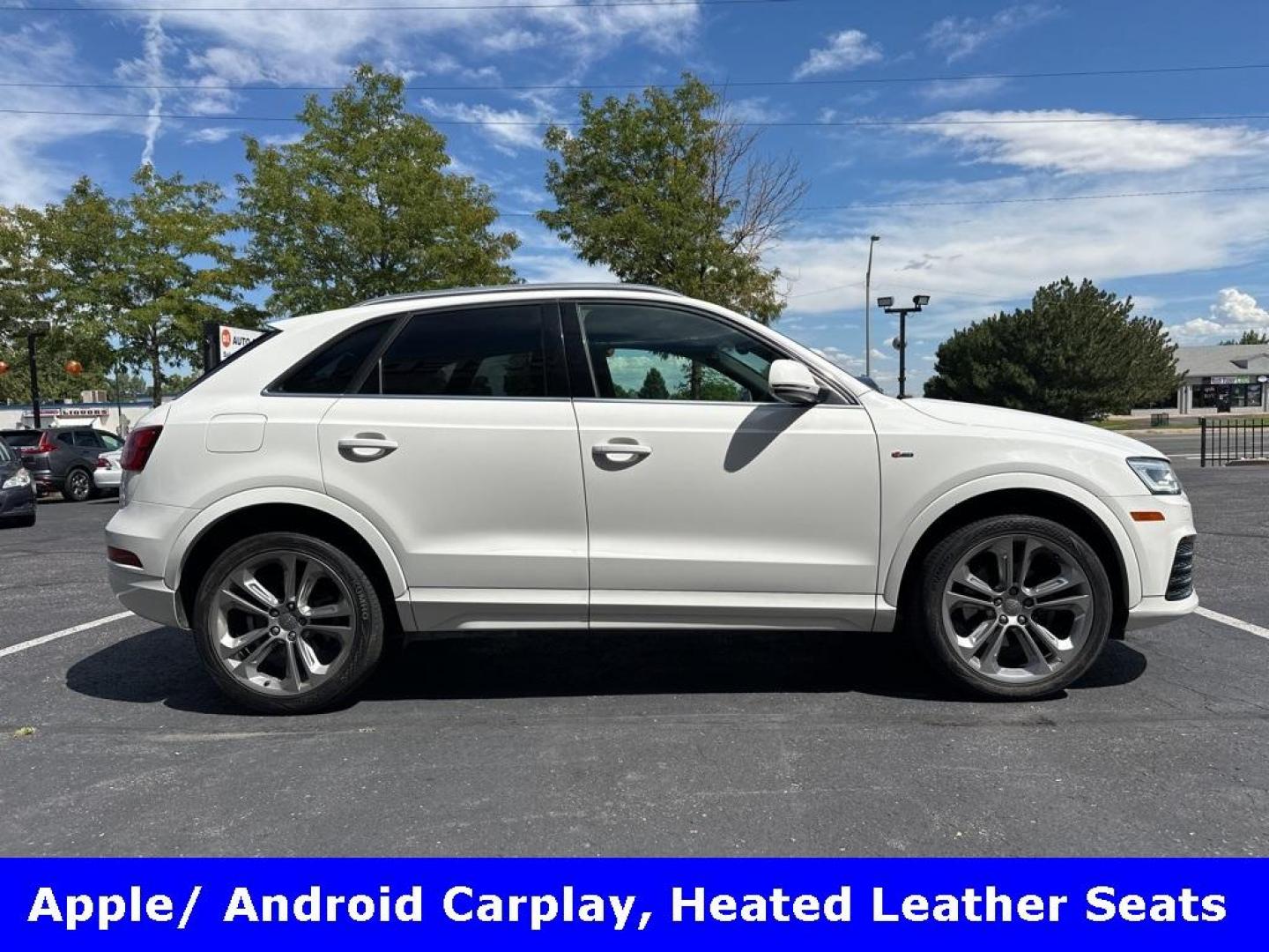 2018 Cortina White /Black Audi Q3 2.0T Premium Plus (WA1JCCFSXJR) with an 2.0L 4-Cylinder TFSI engine, Automatic transmission, located at 8595 Washington St., Thornton, CO, 80229, (303) 287-5511, 39.852348, -104.978447 - 2018 Audi Q3 Premium Plus with NO ACCIDENTS, clean Colorado tilte , All Wheel Drive. This one is fully serviced including new tires. Very clean inside and out showing pride of ownership. Loaded with, blind spot monitoring, Apple/Android Carplay, backup camera, heated leather seats, panoramic sun roo - Photo#4