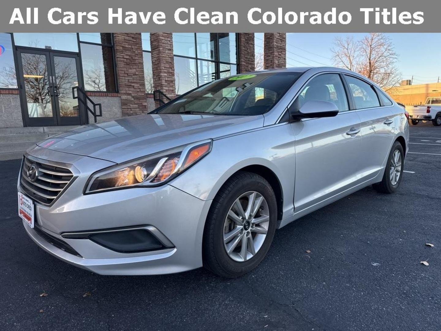 2017 Symphony Silver /Gray Hyundai Sonata Base (5NPE24AF6HH) with an 2.4L I4 DGI DOHC 16V ULEV II 185hp engine, Automatic transmission, located at 8595 Washington St., Thornton, CO, 80229, (303) 287-5511, 39.852348, -104.978447 - 2017 Hyundai Sonata <br><br>FWD All Cars Have Clean Titles And Are Serviced Before Sale., 2.4L I4 DGI DOHC 16V ULEV II 185hp, FWD, Gray Cloth.<br><br>D1 Auto NEVER charges dealer fees! All cars have clean titles and have been inspected for mechanical issues. We have financing for everyone. Good cred - Photo#0