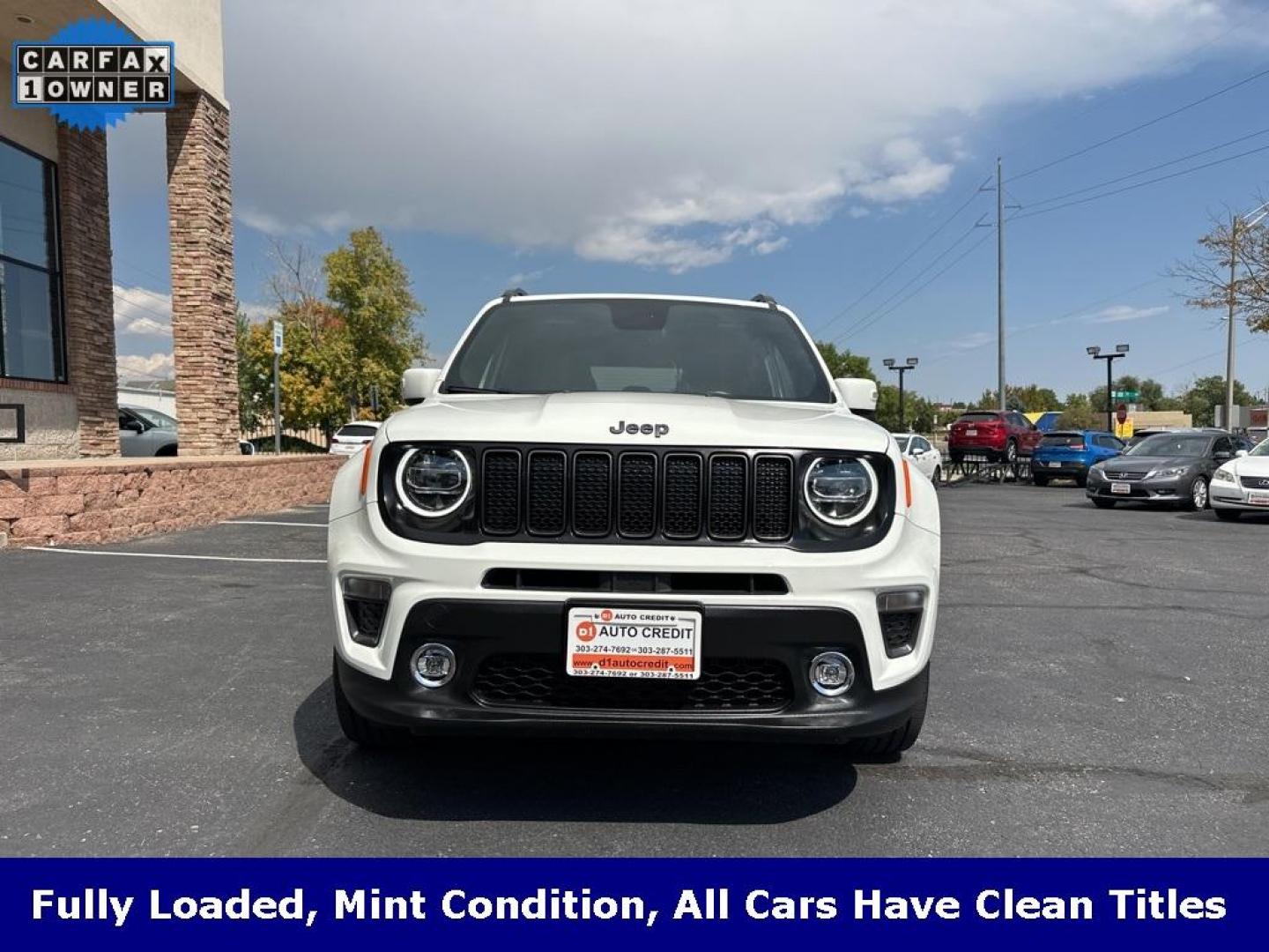 2020 Alpine White Clearcoat /Black Jeep Renegade Limited (ZACNJBB12LP) with an 1.3L I4 engine, Automatic transmission, located at 8595 Washington St., Thornton, CO, 80229, (303) 287-5511, 39.852348, -104.978447 - 2020 Jeep Renegade Limited and fully loaded!! Heated leather seats, panoramic sun roof, blindspot monitoring, Apple/Android Carplay, backup camera and much more. Fully serviced including new tires. Ultimate Colorado car and ready for winter. <br><br>All Cars Have Clean Titles And Are Serviced Before - Photo#2