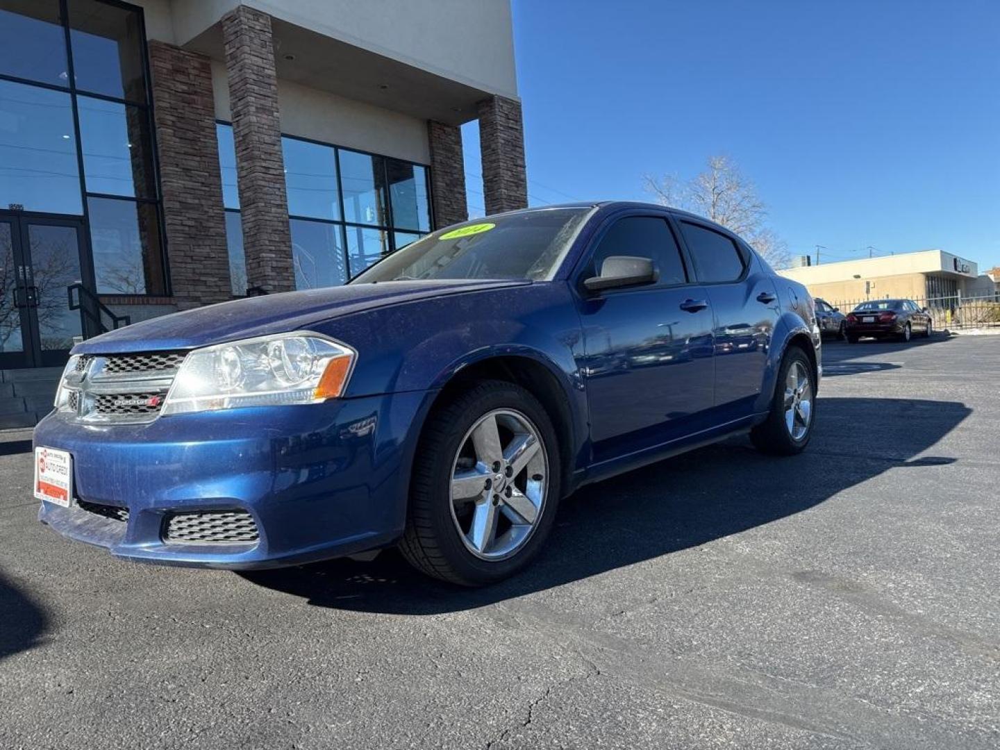 2014 Blue Streak Pearlcoat /Black Dodge Avenger SE (1C3CDZAB9EN) with an 2.4L I4 PZEV 16V Dual VVT engine, Automatic transmission, located at 8595 Washington St., Thornton, CO, 80229, (303) 287-5511, 39.852348, -104.978447 - 2014 Dodge Avenger FWD<br><br>D1 Auto NEVER charges dealer fees! All cars have clean titles and have been inspected for mechanical issues. We have financing for everyone. Good credit, bad credit, first time buyers.<br><br>Please call Lakewood Location 303-274-7692 or Thornton 303-287-5511 to schedul - Photo#0