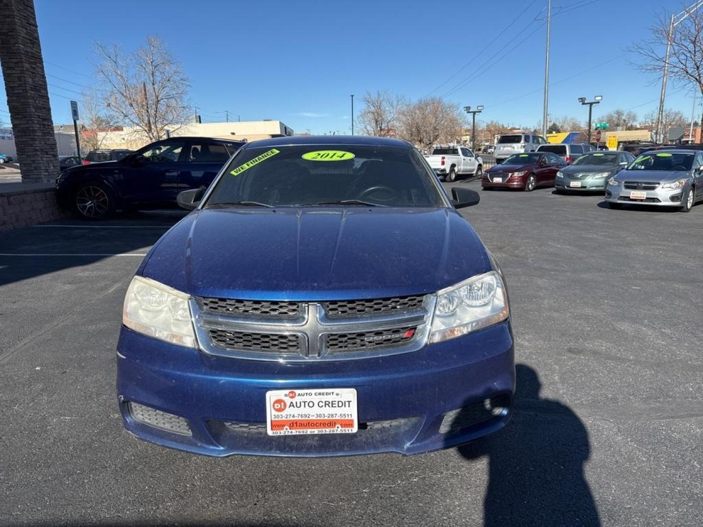 2014 Blue Streak Pearlcoat /Black Dodge Avenger SE (1C3CDZAB9EN) with an 2.4L I4 PZEV 16V Dual VVT engine, Automatic transmission, located at 10890 W. Colfax Ave., Lakewood, CO, 80215, (303) 274-7692, 39.739914, -105.120132 - 2014 Dodge Avenger FWD<br><br>D1 Auto NEVER charges dealer fees! All cars have clean titles and have been inspected for mechanical issues. We have financing for everyone. Good credit, bad credit, first time buyers.<br><br>Please call Lakewood Location 303-274-7692 or Thornton 303-287-5511 to schedul - Photo#1