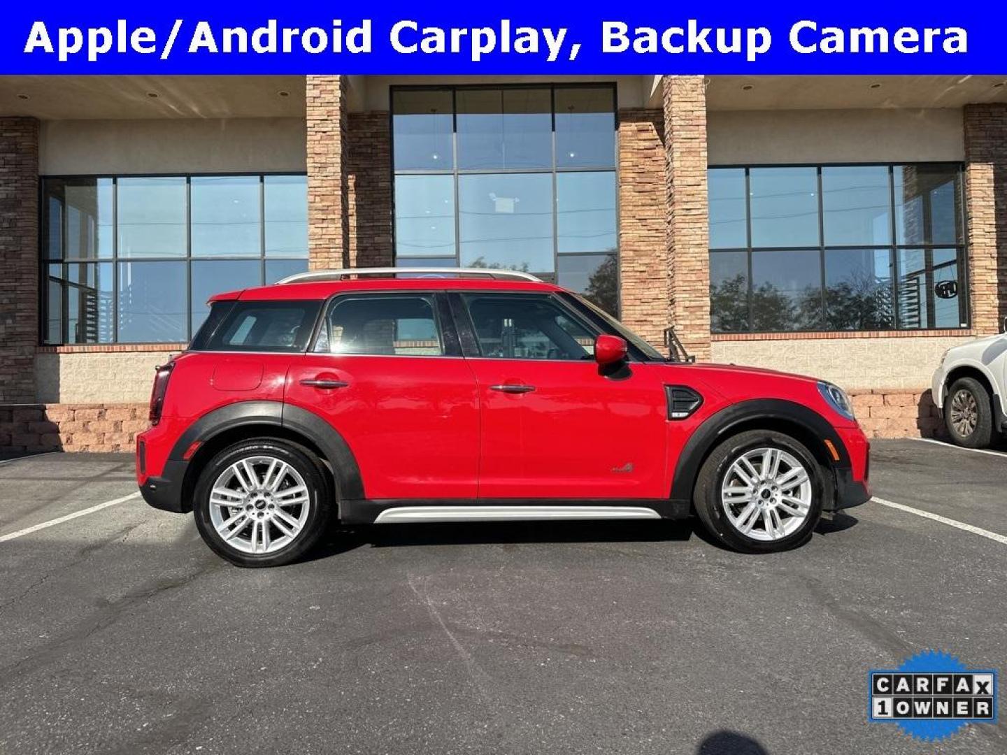 2022 Chili Red /Carbon Black MINI Cooper Countryman Signature All Wheel Drive (WMZ43BR07N3) with an 1.5L I-3 engine, Automatic transmission, located at 8595 Washington St., Thornton, CO, 80229, (303) 287-5511, 39.852348, -104.978447 - 2022 MINI Cooper Countryman All Wheel Drive and in mint condition. Loaded with, heated leather seats, panoramic roof, backup camera, Apple/Android Carplay, Assistant and more. <br><br>All Cars Have Clean Colorado Titles And Are Serviced Before Sale.<br><br>CarfaxOne Owner, No Accidents, Apple/Androi - Photo#3