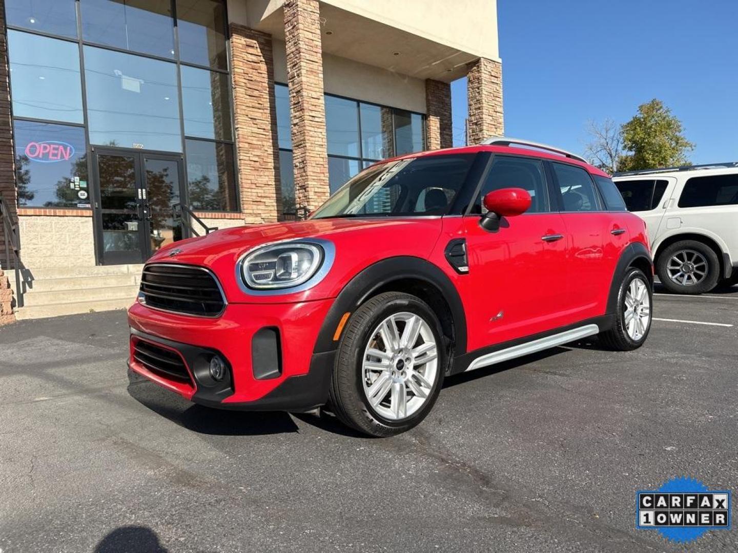 2022 Chili Red /Carbon Black MINI Cooper Countryman Signature (WMZ43BR07N3) with an 1.5L I-3 engine, Automatic transmission, located at 8595 Washington St., Thornton, CO, 80229, (303) 287-5511, 39.852348, -104.978447 - 2022 MINI Cooper Countryman All Wheel Drive and in mint condition. Loaded with, heated leather seats, panoramic roof, backup camera, Apple/Android Carplay, Assistant and more. <br><br>All Cars Have Clean Colorado Titles And Are Serviced Before Sale.<br><br>CarfaxOne Owner, No Accidents, Apple/Androi - Photo#1