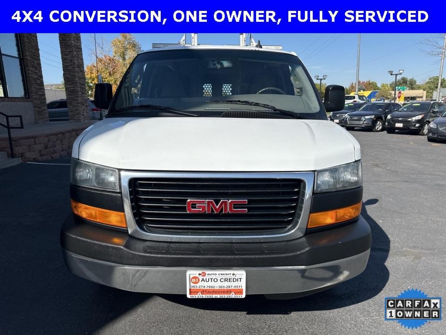 2019 Summit White /Medium Pewter GMC Savana 2500 Work Van (1GTW7AFG1K1) with an Vortec 6.0L V8 SFI Flex Fuel engine, Automatic transmission, located at 8595 Washington St., Thornton, CO, 80229, (303) 287-5511, 39.852348, -104.978447 - 4x4 Conversion and 6.0L Engine. Loaded up with storage bins, ladder racks and ready to go to work. Fully serviced with no mechanical issues.<br>In House Financing Available.<br><br>All Cars Have Clean Titles And Are Serviced Before Sale., Backup Camera, Savana 2500 Work Van 4x4 Conversion, Vortec 6 - Photo#2