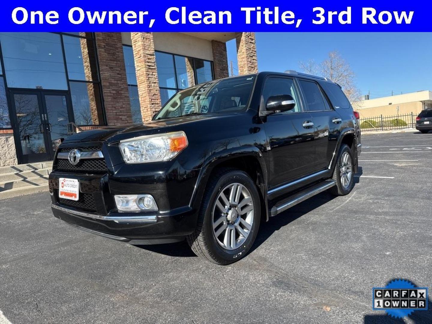 2011 Black /Black Toyota 4Runner Limited (JTEBU5JR2B5) with an 4.0L V6 SMPI DOHC engine, Automatic transmission, located at 8595 Washington St., Thornton, CO, 80229, (303) 287-5511, 39.852348, -104.978447 - 2011 Toyota 4Runner Limited with 3rd row seating. One Owner and fully loaded with, heated leather seats, backup camera, navigation, sun roof, Bluetooth and more. Seating for 7 with the 3rd row. <br><br>D1 Auto NEVER charges dealer fees! All cars have clean titles and have been inspected for mechanic - Photo#0