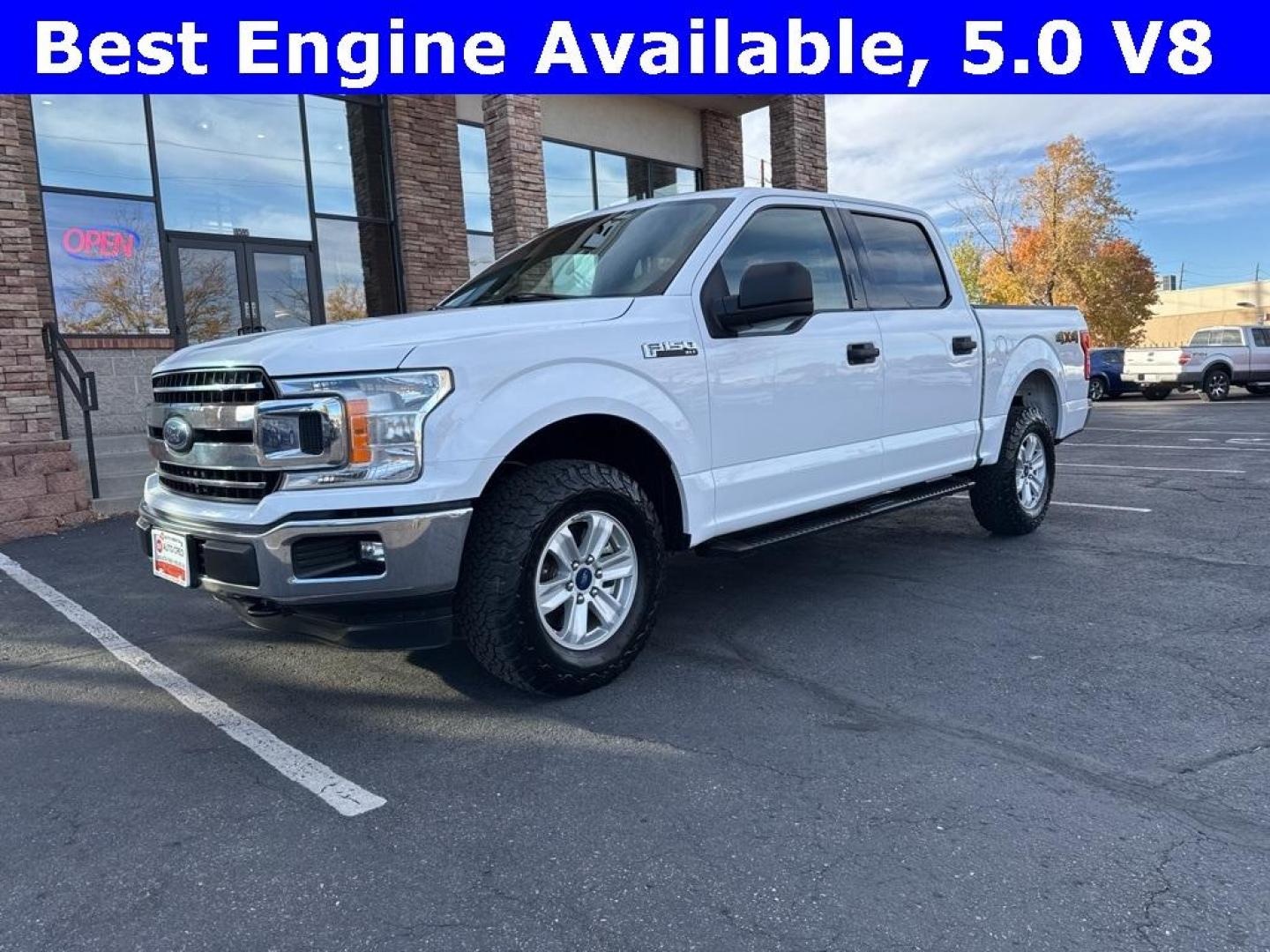 2018 Oxford White /Medium Earth Gray Ford F-150 XLT (1FTEW1E53JK) with an 5.0L V8 engine, Automatic transmission, located at 8595 Washington St., Thornton, CO, 80229, (303) 287-5511, 39.852348, -104.978447 - 2018 Ford F-150 XLT 4x4, One Owner and in great condition. 5.0 V8 engine is by far the best available engine for Ford trucks and towing. Fully serviced and ready for work or play. <br><br>All Cars Have Clean Titles And Are Serviced Before Sale., CarfaxOne Owner, No Accidents, Backup Camera, Non Smok - Photo#1