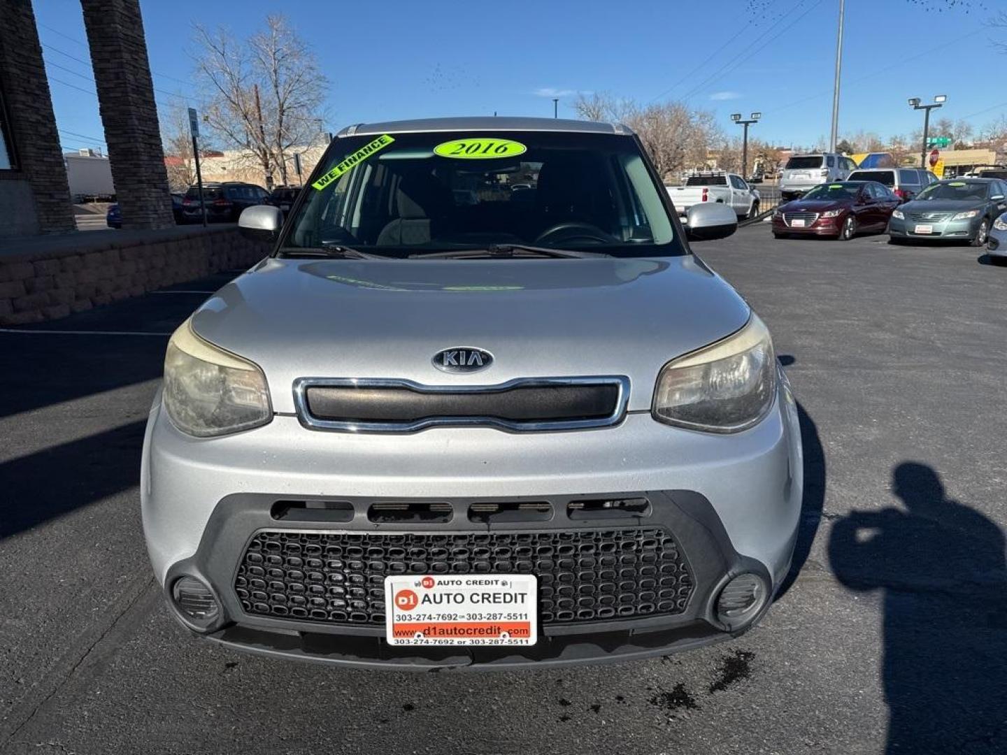 2016 Bright Silver /Black Kia Soul Base (KNDJN2A29G7) with an 1.6L I4 DGI engine, Automatic transmission, located at 8595 Washington St., Thornton, CO, 80229, (303) 287-5511, 39.852348, -104.978447 - 2016 Kia Soul CARFAX One-Owner. FWD<br><br>D1 Auto NEVER charges dealer fees! All cars have clean titles and have been inspected for mechanical issues. We have financing for everyone. Good credit, bad credit, first time buyers.<br>Clean CARFAX.<br>Please call Lakewood Location 303-274-7692 or Thornt - Photo#1