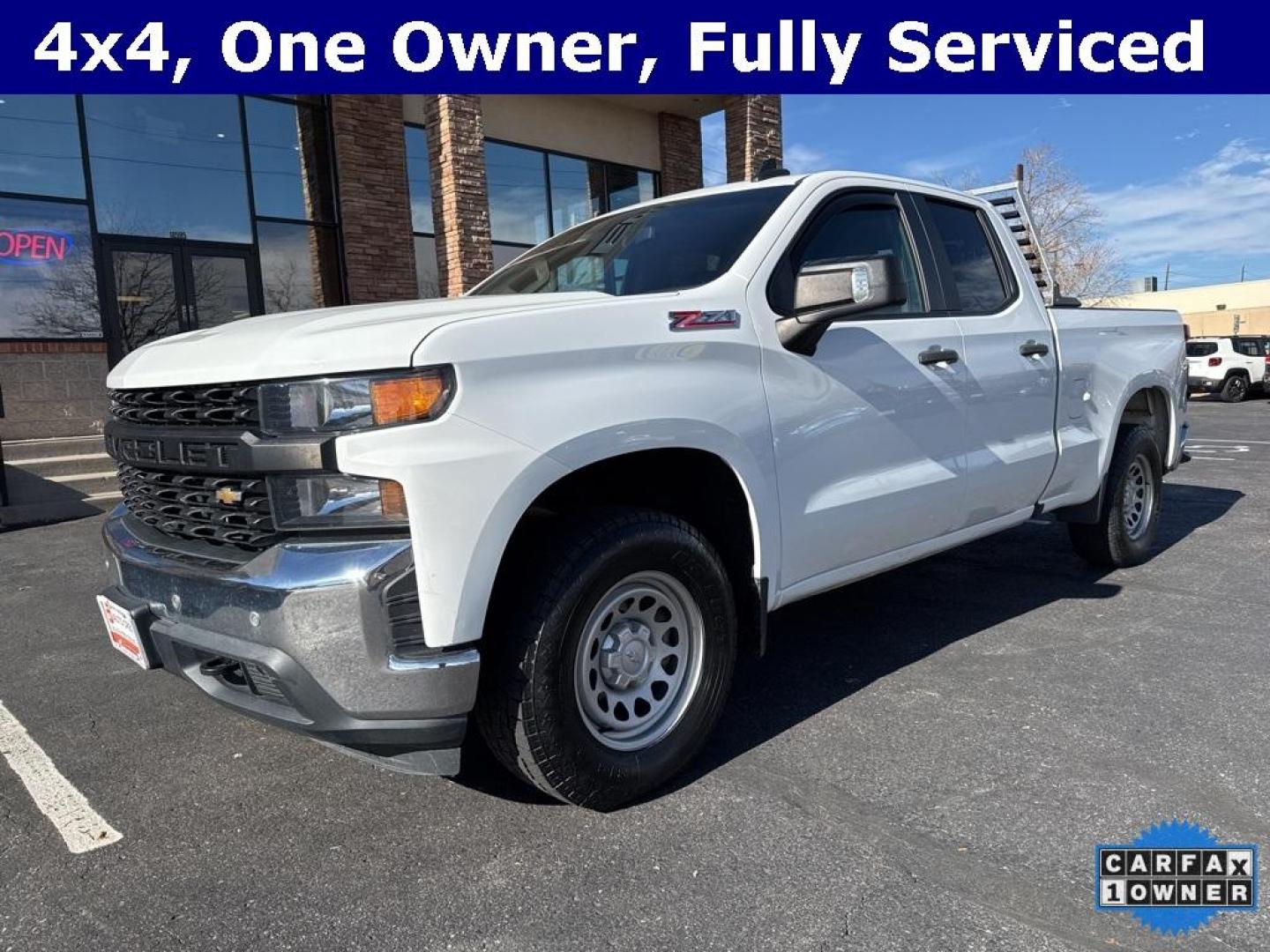 2019 Summit White /Black Chevrolet Silverado 1500 WT (1GCRYAEFXKZ) with an EcoTec3 5.3L V8 engine, Automatic transmission, located at 8595 Washington St., Thornton, CO, 80229, (303) 287-5511, 39.852348, -104.978447 - 2019 Chevrolet Silverado 1500 4x4, Quad Cab in great condition and fully serviced. This truck is ready for work or pleasure and equiped with the desirable 5.3L engine. <br>All Cars Have Clean Titles And Are Serviced Before Sale., CarfaxOne Owner, No Accidents, Backup Camera, Non Smoker, No Pet Odor - Photo#0