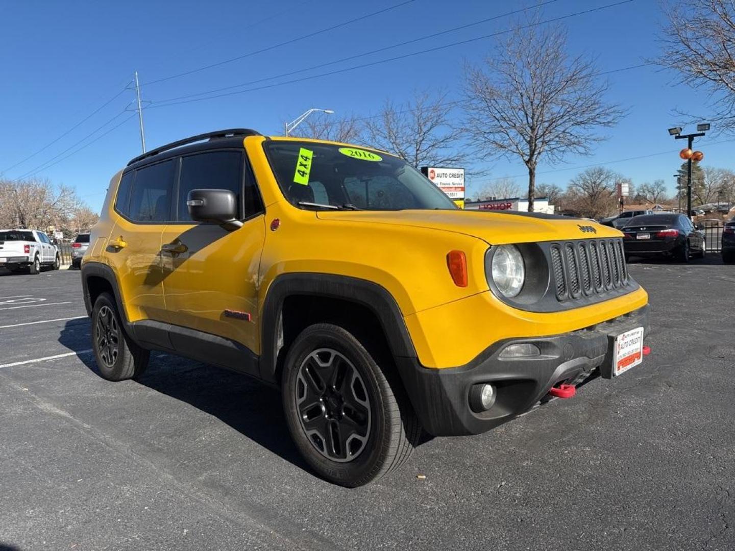 2016 Solar Yellow /Black Jeep Renegade Trailhawk (ZACCJBCT1GP) with an 2.4L I4 MultiAir engine, Automatic transmission, located at 8595 Washington St., Thornton, CO, 80229, (303) 287-5511, 39.852348, -104.978447 - 2016 Jeep Renegade 4WD <br><br>All Cars Have Clean Titles And Are Serviced Before Sale., <br><br>Loaded with, Blind Spot Monitoring, Backup Camera, Leather, Heated Seats, Bluetooth/ With Bluetooth Audio, Non Smoker, No Pet Odor Or Hair, Beats Audio, Renegade Trailhawk, 4WD, My Sky Power/Removable Su - Photo#2