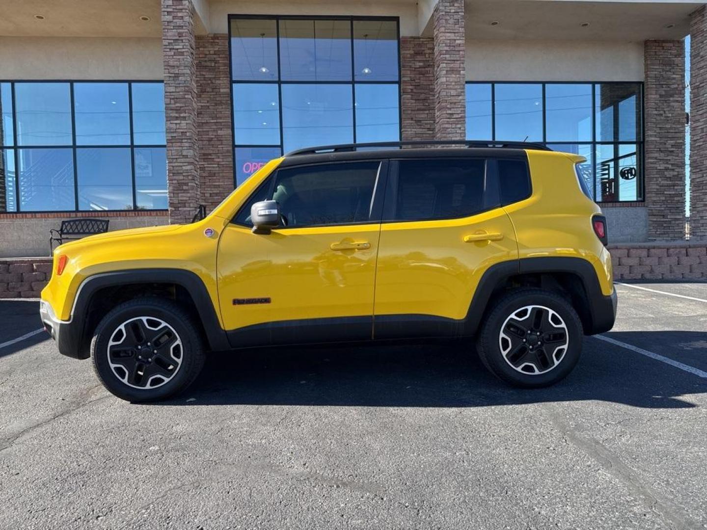 2016 Solar Yellow /Black Jeep Renegade Trailhawk (ZACCJBCT1GP) with an 2.4L I4 MultiAir engine, Automatic transmission, located at 8595 Washington St., Thornton, CO, 80229, (303) 287-5511, 39.852348, -104.978447 - 2016 Jeep Renegade 4WD <br><br>All Cars Have Clean Titles And Are Serviced Before Sale., <br><br>Loaded with, Blind Spot Monitoring, Backup Camera, Leather, Heated Seats, Bluetooth/ With Bluetooth Audio, Non Smoker, No Pet Odor Or Hair, Beats Audio, Renegade Trailhawk, 4WD, My Sky Power/Removable Su - Photo#7