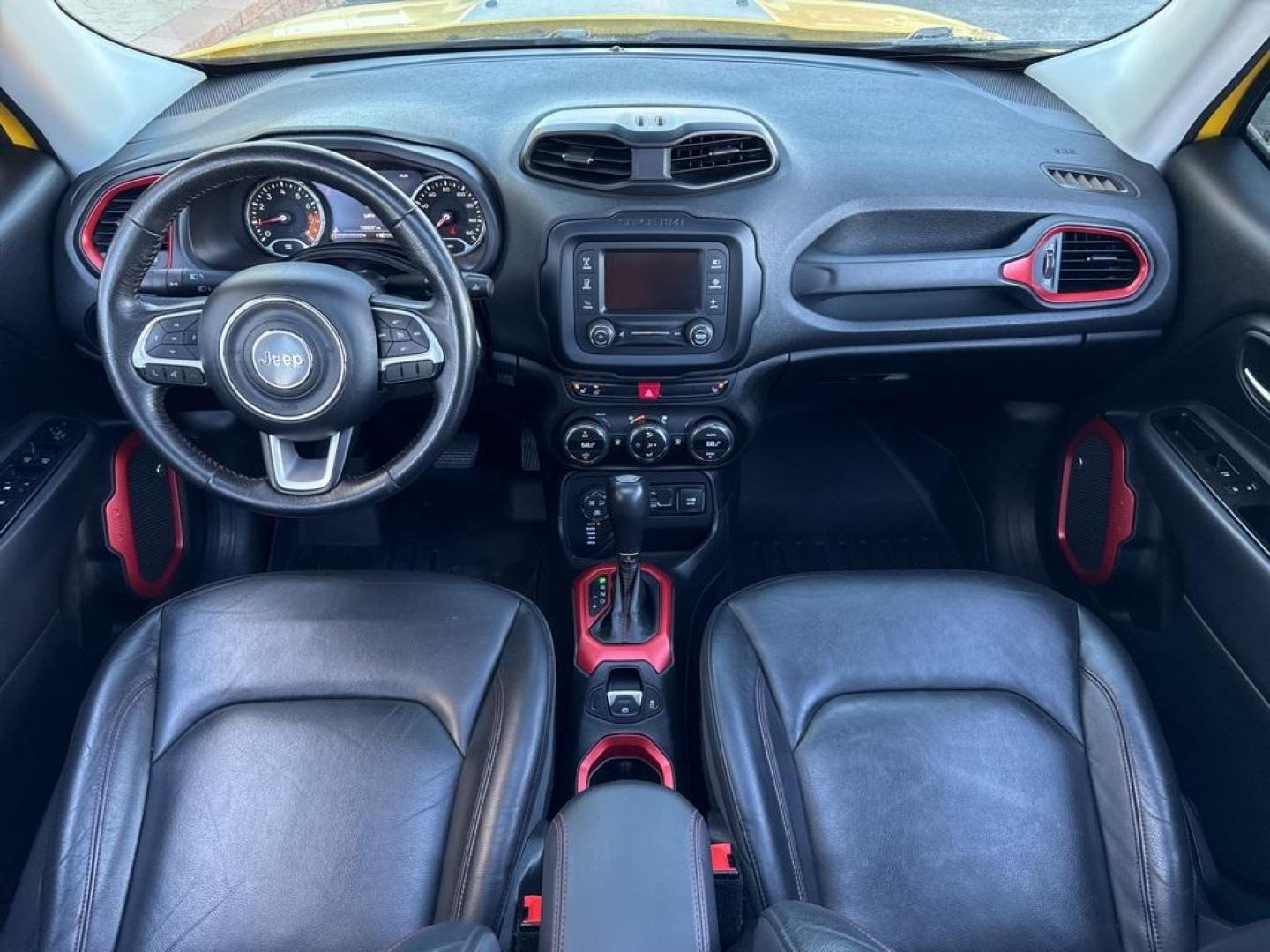 2016 Solar Yellow /Black Jeep Renegade Trailhawk (ZACCJBCT1GP) with an 2.4L I4 MultiAir engine, Automatic transmission, located at 8595 Washington St., Thornton, CO, 80229, (303) 287-5511, 39.852348, -104.978447 - 2016 Jeep Renegade 4WD <br><br>All Cars Have Clean Titles And Are Serviced Before Sale., <br><br>Loaded with, Blind Spot Monitoring, Backup Camera, Leather, Heated Seats, Bluetooth/ With Bluetooth Audio, Non Smoker, No Pet Odor Or Hair, Beats Audio, Renegade Trailhawk, 4WD, My Sky Power/Removable Su - Photo#8