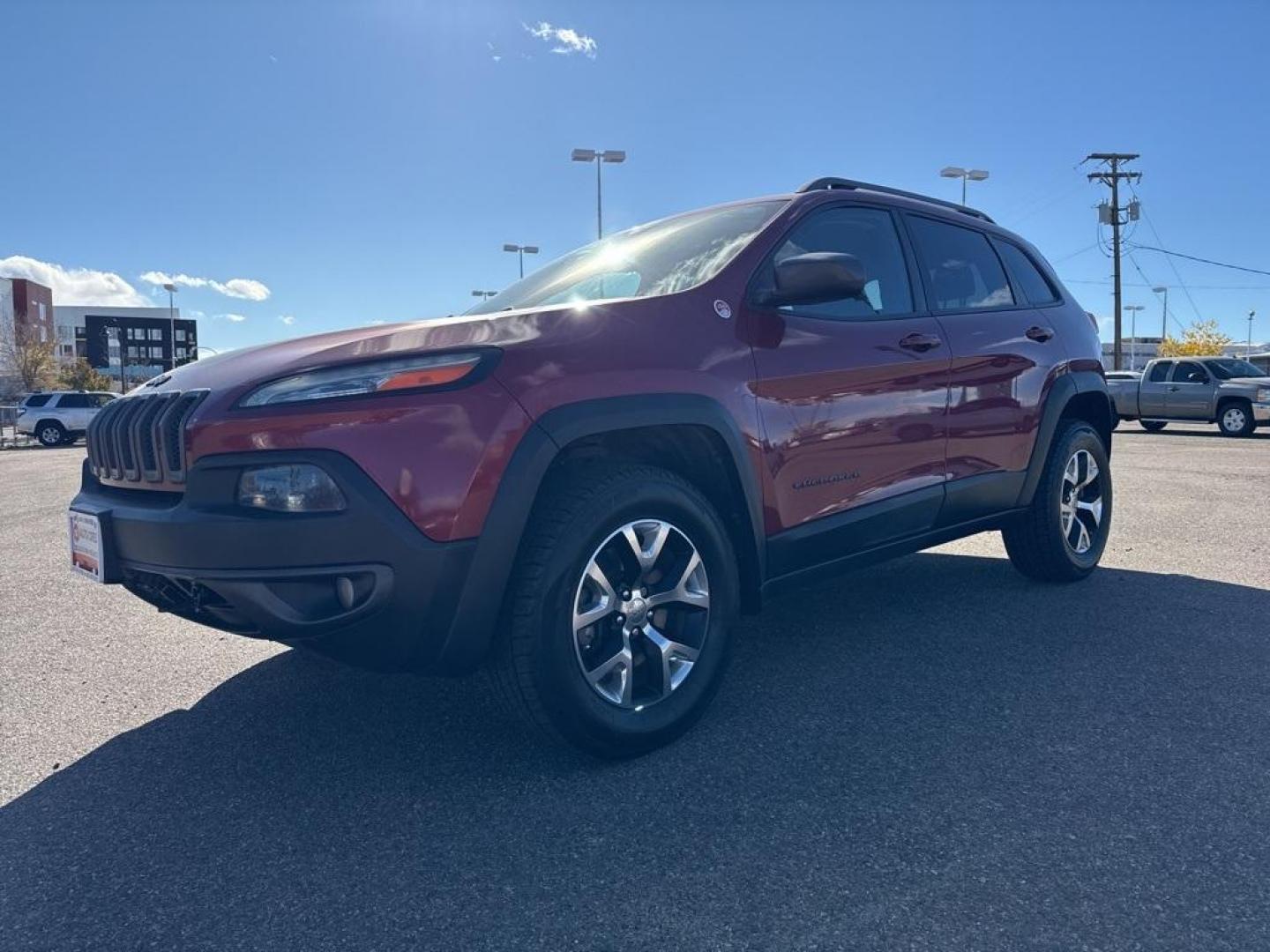 2014 Deep Cherry Red Crystal Pearlcoat /Black Jeep Cherokee Trailhawk (1C4PJMBS0EW) with an 3.2L V6 engine, Automatic transmission, located at 8595 Washington St., Thornton, CO, 80229, (303) 287-5511, 39.852348, -104.978447 - 2014 Jeep Cherokee with very low miles and in excellent condition inside and out. Loaded with the powerful V6 engine, panoramic sun roof, heated leather seats, heated steering wheel, navigation, backup camera and much more. Fully serviced in our shop. We offer a wide range of warranties. <br><br>All - Photo#0