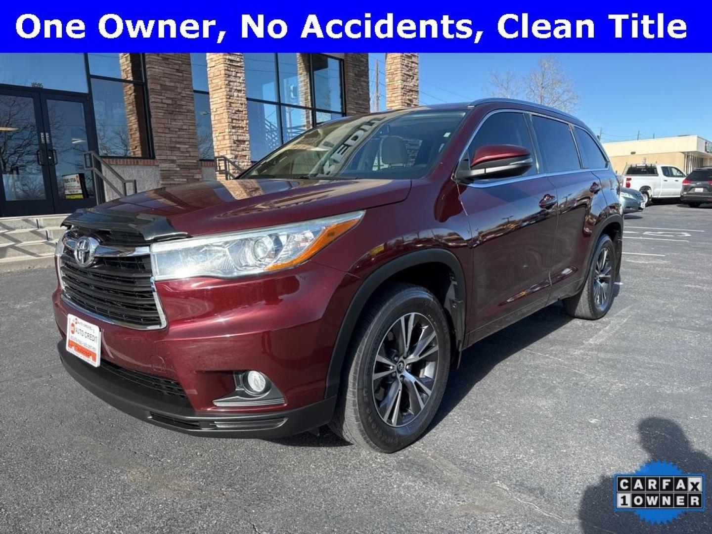 2016 Ooh La La Rouge Mica /Almond Toyota Highlander XLE V6 (5TDJKRFH1GS) with an 3.5L V6 DOHC Dual VVT-i 24V engine, Automatic transmission, located at 8595 Washington St., Thornton, CO, 80229, (303) 287-5511, 39.852348, -104.978447 - 2016 Toyota Highlander CARFAX One-Owner, AWD and in excellent condition inside and out. <br><br> All Cars Have Clean Titles And Are Serviced Before Sale., CarfaxOne Owner, No Accidents, Backup Camera, Leather, Heated Seats, Bluetooth/ With Bluetooth Audio, Non Smoker, No Pet Odor Or Hair, Highlande - Photo#0