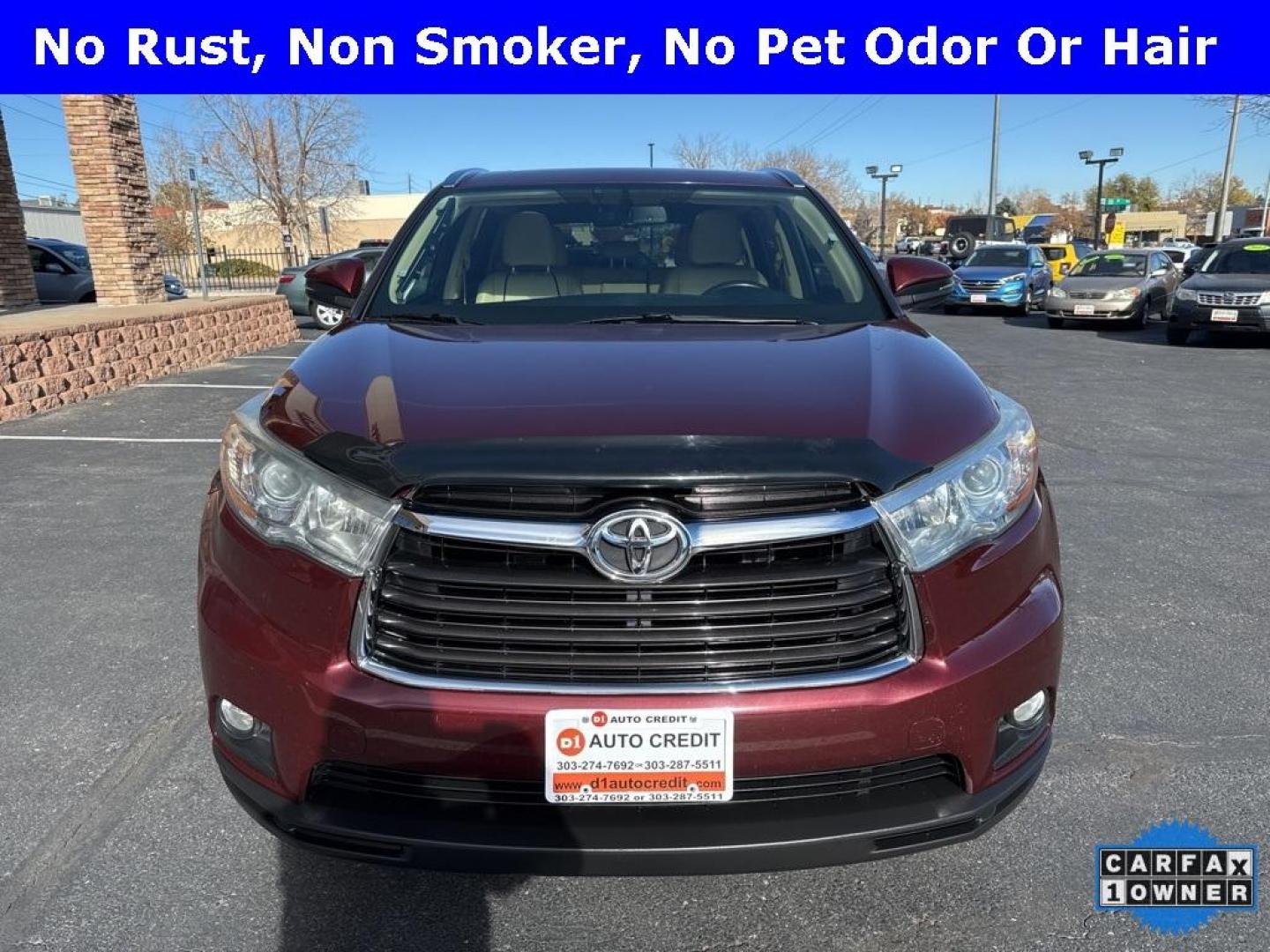 2016 Ooh La La Rouge Mica /Almond Toyota Highlander XLE V6 (5TDJKRFH1GS) with an 3.5L V6 DOHC Dual VVT-i 24V engine, Automatic transmission, located at 8595 Washington St., Thornton, CO, 80229, (303) 287-5511, 39.852348, -104.978447 - 2016 Toyota Highlander CARFAX One-Owner, AWD and in excellent condition inside and out. <br><br> All Cars Have Clean Titles And Are Serviced Before Sale., CarfaxOne Owner, No Accidents, Backup Camera, Leather, Heated Seats, Bluetooth/ With Bluetooth Audio, Non Smoker, No Pet Odor Or Hair, Highlande - Photo#1