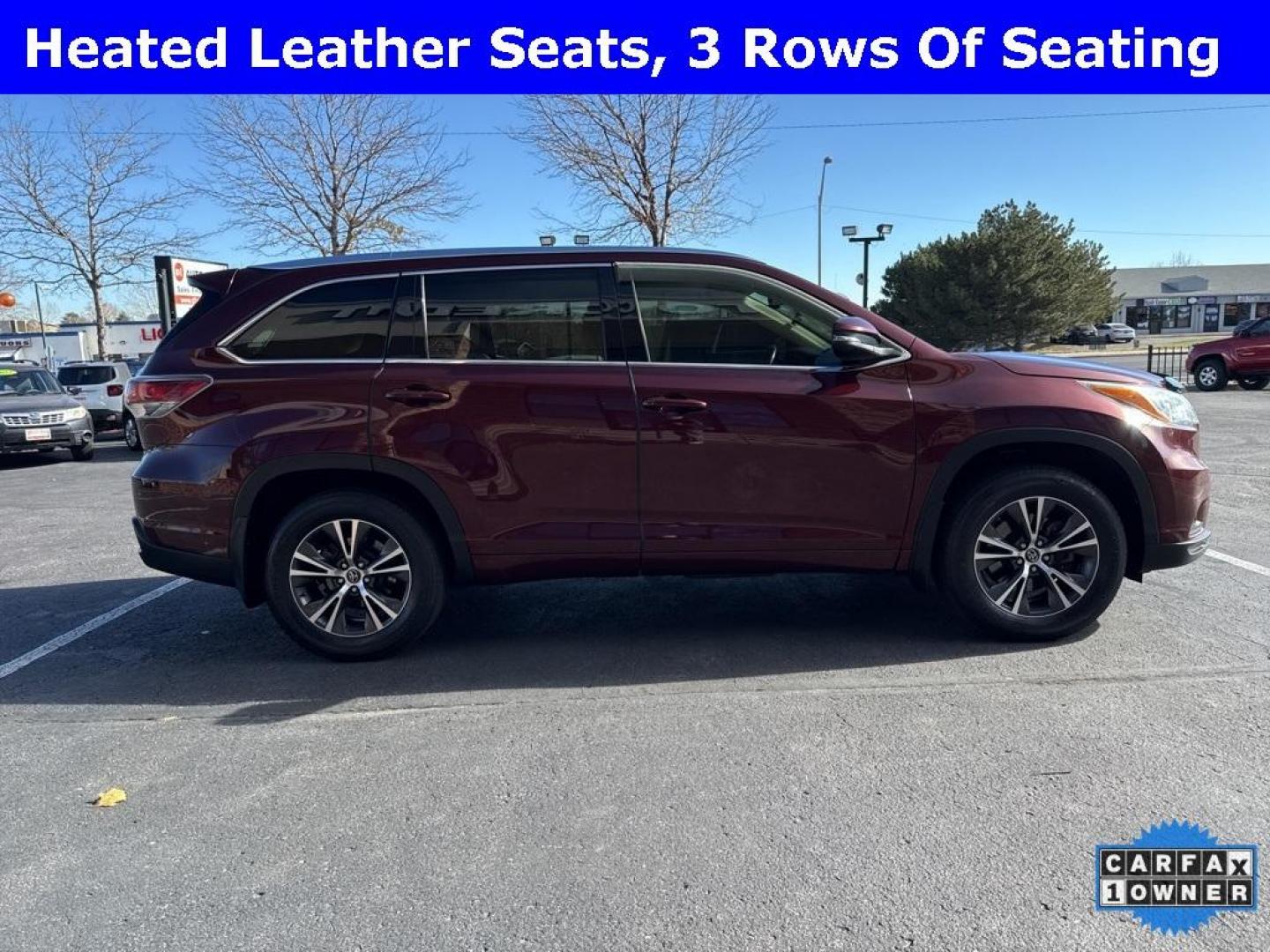 2016 Ooh La La Rouge Mica /Almond Toyota Highlander XLE V6 (5TDJKRFH1GS) with an 3.5L V6 DOHC Dual VVT-i 24V engine, Automatic transmission, located at 8595 Washington St., Thornton, CO, 80229, (303) 287-5511, 39.852348, -104.978447 - 2016 Toyota Highlander CARFAX One-Owner, AWD and in excellent condition inside and out. <br><br> All Cars Have Clean Titles And Are Serviced Before Sale., CarfaxOne Owner, No Accidents, Backup Camera, Leather, Heated Seats, Bluetooth/ With Bluetooth Audio, Non Smoker, No Pet Odor Or Hair, Highlande - Photo#3