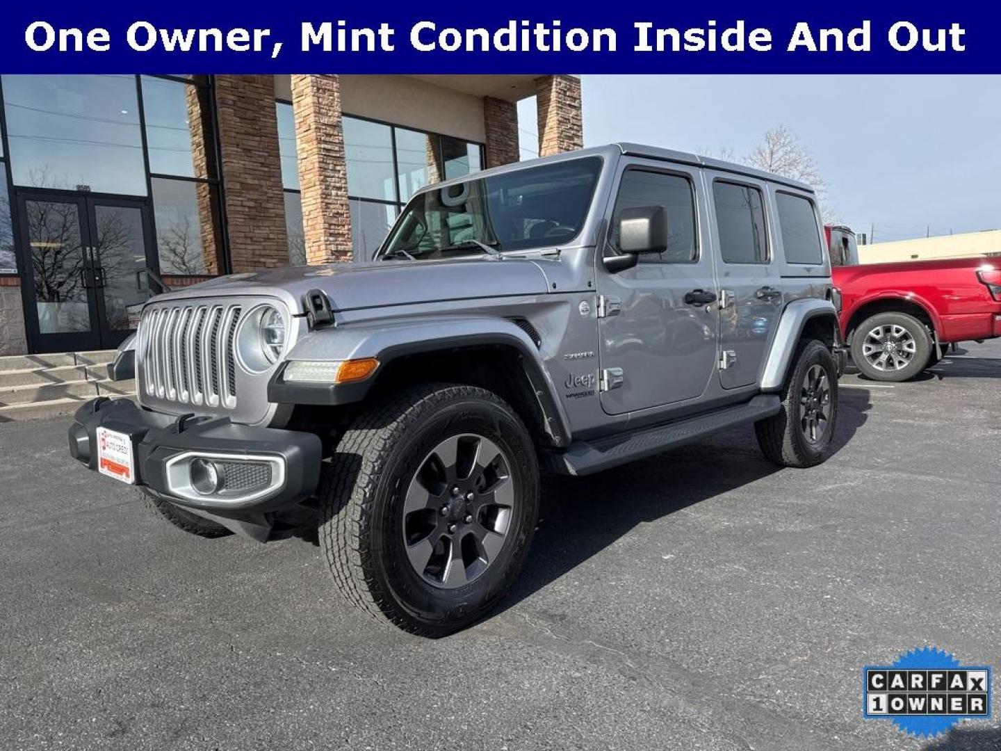 2018 Billet Silver Metallic Clearcoat /Black Jeep Wrangler Unlimited Sahara (1C4HJXEG2JW) with an 3.6L V6 24V VVT engine, Automatic transmission, located at 10890 W. Colfax Ave., Lakewood, CO, 80215, (303) 274-7692, 39.739914, -105.120132 - 2018 Jeep Wrangler, Sahara matching hard top. CARFAX One-Owner. No dents, no rock chips, no rust and in perfect condition inside and out. You will not find a cleaner Sahara out there. Fully serviced and ready for Colorado!! <br><br>4WD All Cars Have Clean Titles And Are Serviced Before Sale., Carfax - Photo#0