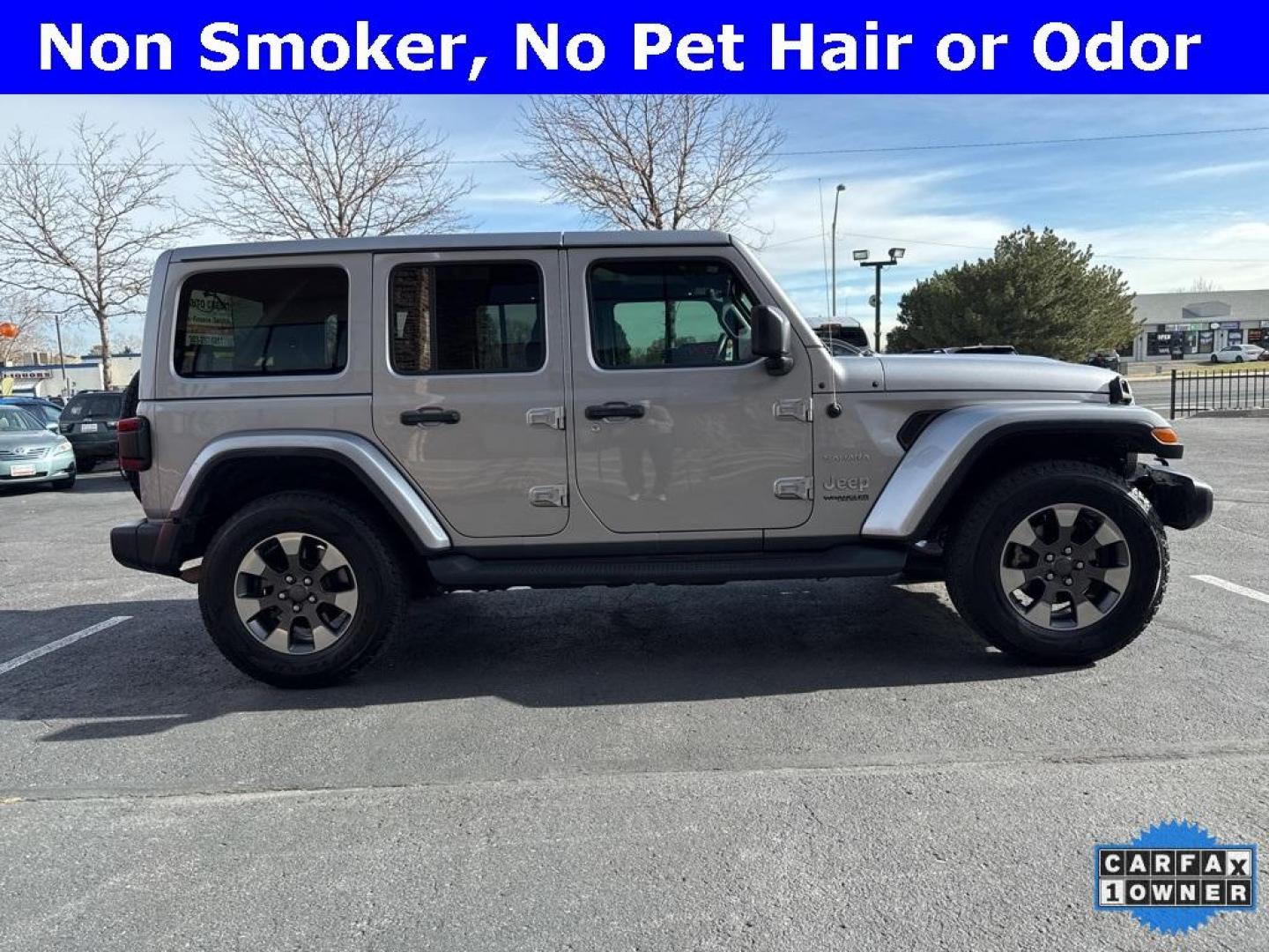 2018 Billet Silver Metallic Clearcoat /Black Jeep Wrangler Unlimited Sahara (1C4HJXEG2JW) with an 3.6L V6 24V VVT engine, Automatic transmission, located at 8595 Washington St., Thornton, CO, 80229, (303) 287-5511, 39.852348, -104.978447 - 2018 Jeep Wrangler, Sahara matching hard top. CARFAX One-Owner. No dents, no rock chips, no rust and in perfect condition inside and out. You will not find a cleaner Sahara out there. Fully serviced and ready for Colorado!! <br><br>4WD All Cars Have Clean Titles And Are Serviced Before Sale., Carfax - Photo#3