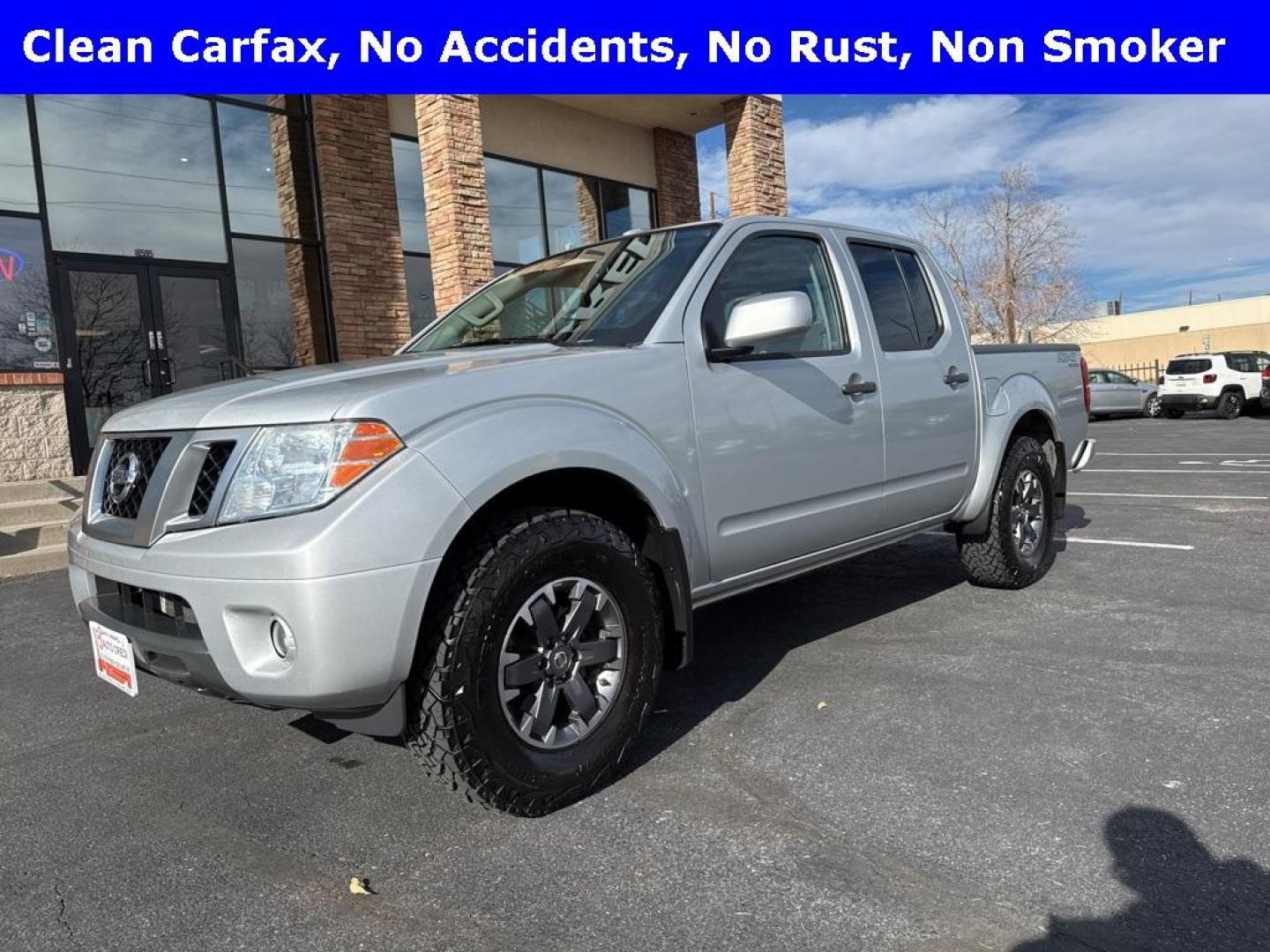 2018 Brilliant Silver /Graphite Nissan Frontier PRO-4X (1N6AD0EVXJN) with an 4.0L V6 DOHC engine, Automatic transmission, located at 8595 Washington St., Thornton, CO, 80229, (303) 287-5511, 39.852348, -104.978447 - 2018 Nissan Frontier PRO -4X 4WD in mint condition inside and out. This non smoker shows no signs of abuse anywhere and is rust free. Clean Colorado title and ready to go!! <br><br>All Cars Have Clean Titles And Are Serviced Before Sale., Clean Carfax, No Accident, Heated Seats, Apple/Android Car Pl - Photo#0