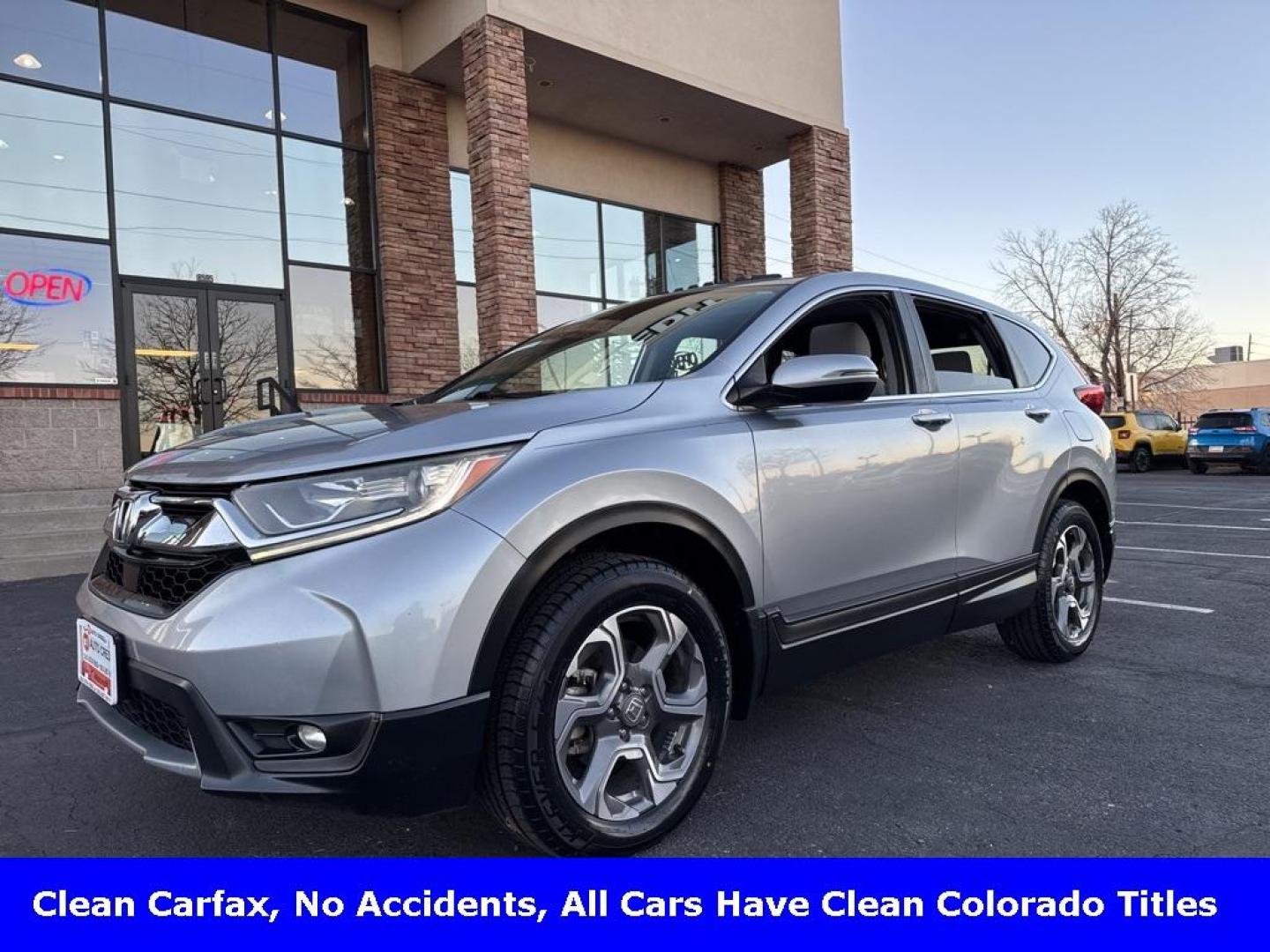 2018 Lunar Silver Metallic /Gray Honda CR-V EX (7FARW2H58JE) with an 1.5L I4 DOHC 16V engine, CVT transmission, located at 8595 Washington St., Thornton, CO, 80229, (303) 287-5511, 39.852348, -104.978447 - 2018 Honda CR-V AWD All Cars Have Clean Titles And Are Serviced Before Sale., Clean Carfax, No Accident, Apple/Android Car Play, Backup Camera, Non Smoker, No Pet Odor Or Hair, AWD.<br><br>D1 Auto NEVER charges dealer fees! All cars have clean titles and have been inspected for mechanical issues. We - Photo#0