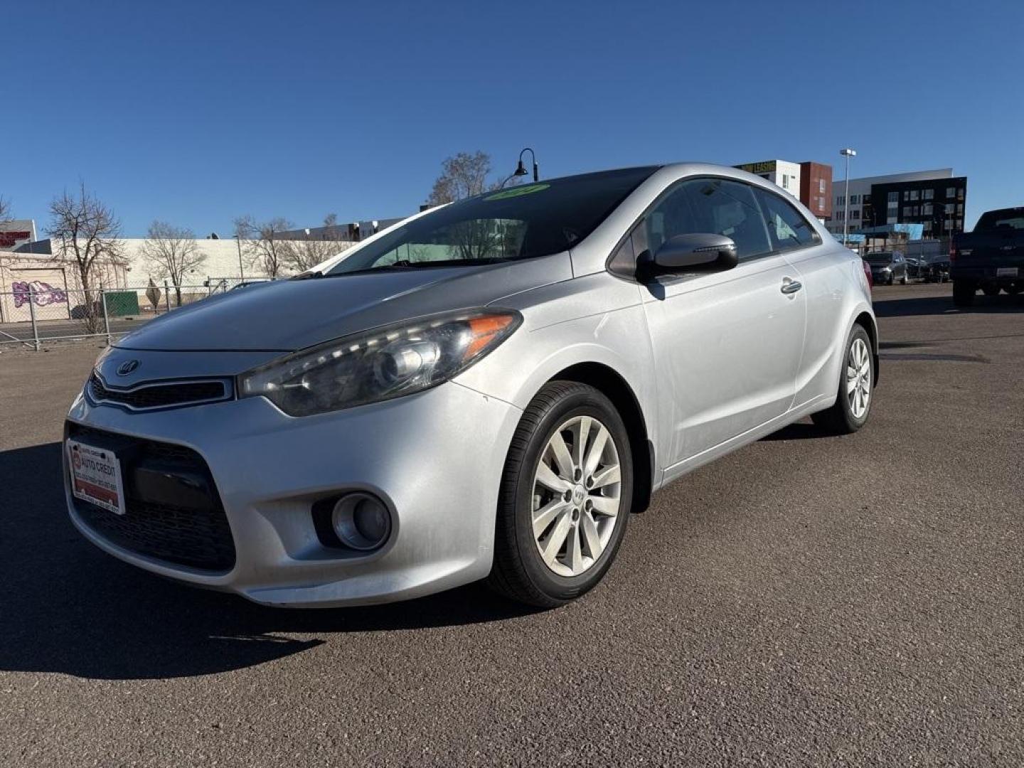 2014 Bright Silver /Black Kia Forte Koup EX (KNAFX6A8XE5) with an 2.0L I4 DOHC CVVT engine, Automatic transmission, located at 8595 Washington St., Thornton, CO, 80229, (303) 287-5511, 39.852348, -104.978447 - 2014 Kia Forte Koup FWD<br><br>D1 Auto NEVER charges dealer fees! All cars have clean titles and have been inspected for mechanical issues. We have financing for everyone. Good credit, bad credit, first time buyers.<br><br>Please call Lakewood Location 303-274-7692 or Thornton 303-287-5511 to schedu - Photo#0