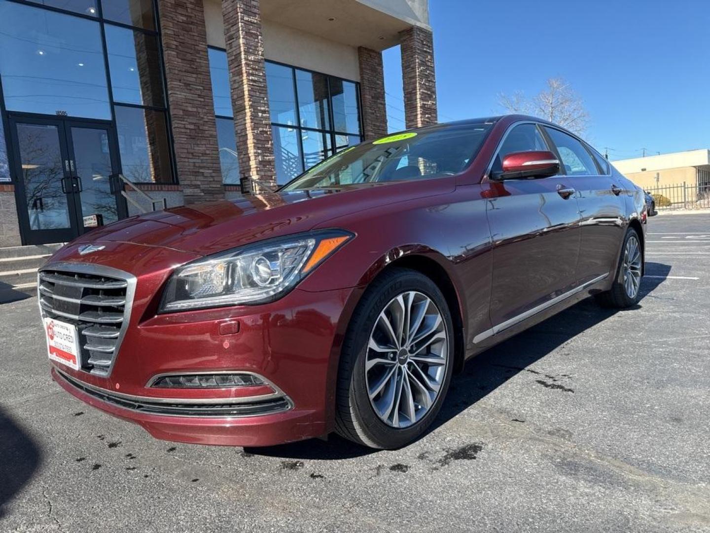 2015 Pamplona Red /Grey Hyundai Genesis 3.8 (KMHGN4JEXFU) with an 3.8L V6 DGI DOHC Dual CVVT engine, Automatic transmission, located at 8595 Washington St., Thornton, CO, 80229, (303) 287-5511, 39.852348, -104.978447 - 2015 Hyundai Genesis AWD Grey Leather.<br><br>D1 Auto NEVER charges dealer fees! All cars have clean titles and have been inspected for mechanical issues. We have financing for everyone. Good credit, bad credit, first time buyers.<br><br>Please call Lakewood Location 303-274-7692 or Thornton 303-287 - Photo#0