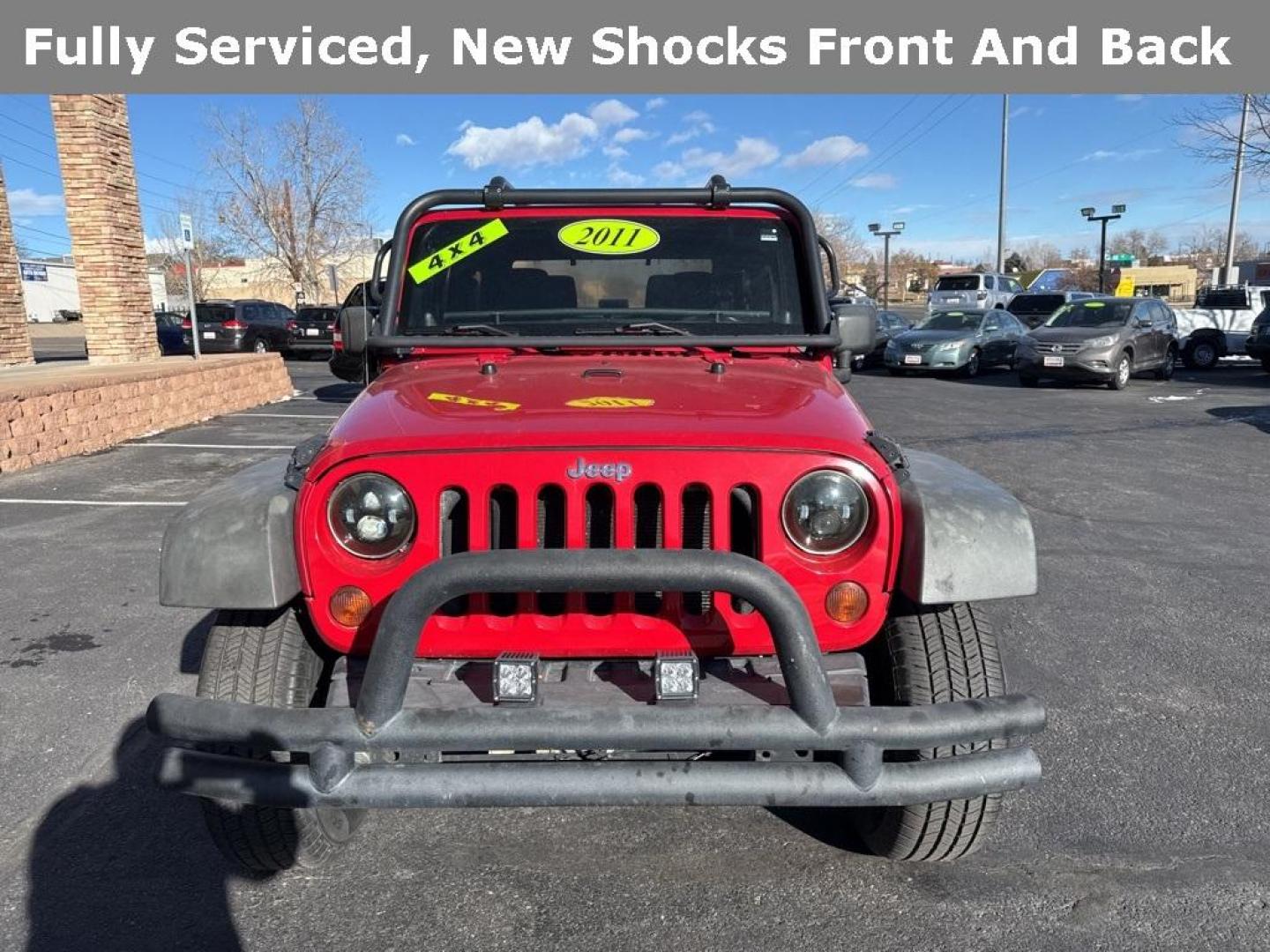 2011 Flame Red Clearcoat /Black Interior Jeep Wrangler Rubicon (1J4BA6D11BL) with an 3.8L V6 SMPI engine, Automatic transmission, located at 8595 Washington St., Thornton, CO, 80229, (303) 287-5511, 39.852348, -104.978447 - 2011 Jeep Wrangler 4WD Rubicon, the decals have just been removed from the hood. This Jeep is in excellent condition inside and out. No accidents and does not appear to have any off road use. Lots of extras on this Rubicon. Non smoker, Non pet car and really well maintained. <br><br> All Cars Have C - Photo#1