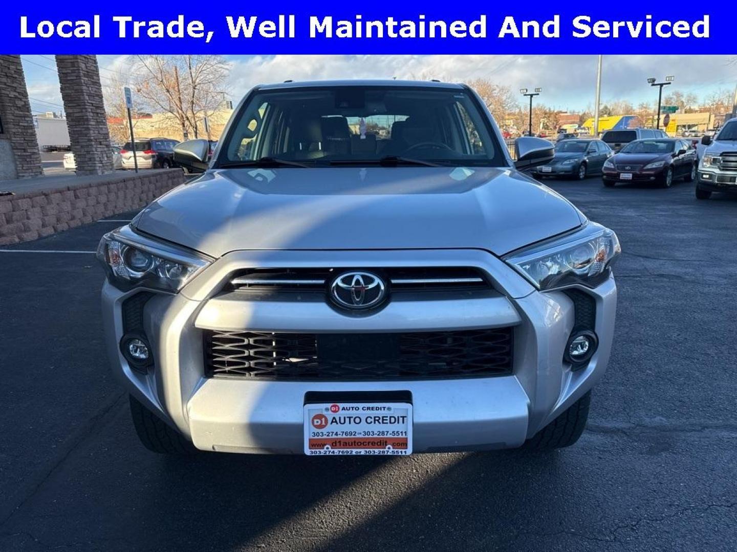 2021 Classic Silver Metallic /Gray Toyota 4Runner SR5 (JTEMU5JR1M5) with an 4.0L V6 SMPI DOHC engine, Automatic transmission, located at 8595 Washington St., Thornton, CO, 80229, (303) 287-5511, 39.852348, -104.978447 - 2021 Toyota 4Runner SR5 4WD With 3rd Row Seating!! No accidents and has a clean title. Well maintained and loaded with, Apple/ Android Carplay, backup camera, 3 rows of seating, power seat and more. <br><br> All Cars Have Clean Titles And Are Serviced Before Sale., Clean Carfax, No Accident, Apple/ - Photo#1